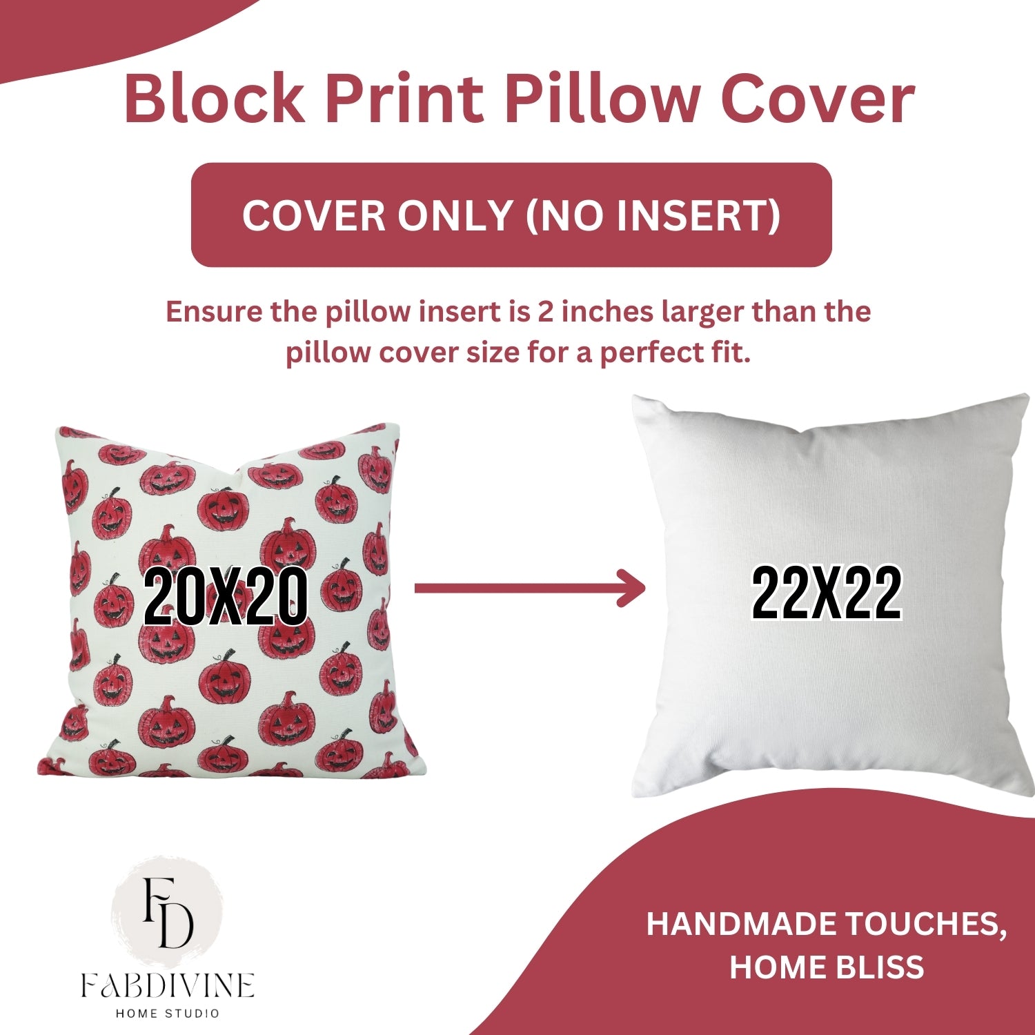 Hand Block Printed Throw Cushion Cover Thick White Cotton – Pumpkin Red By Fabdivine.