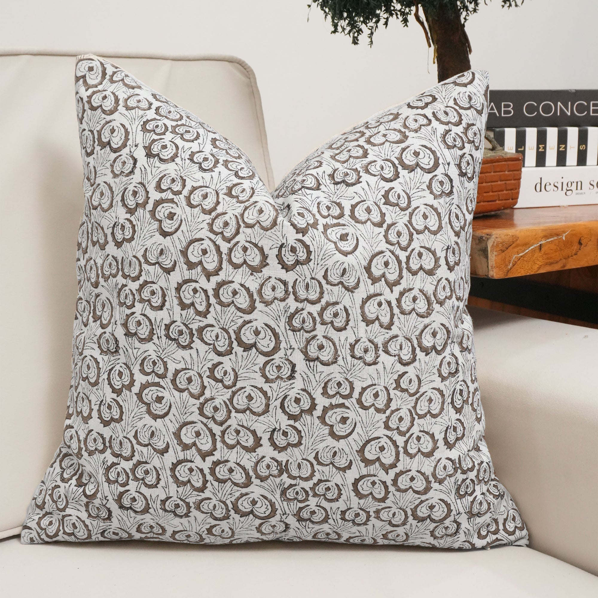 Heart Vine Mehroon Handmade Viscose Linen Pillow Cover
