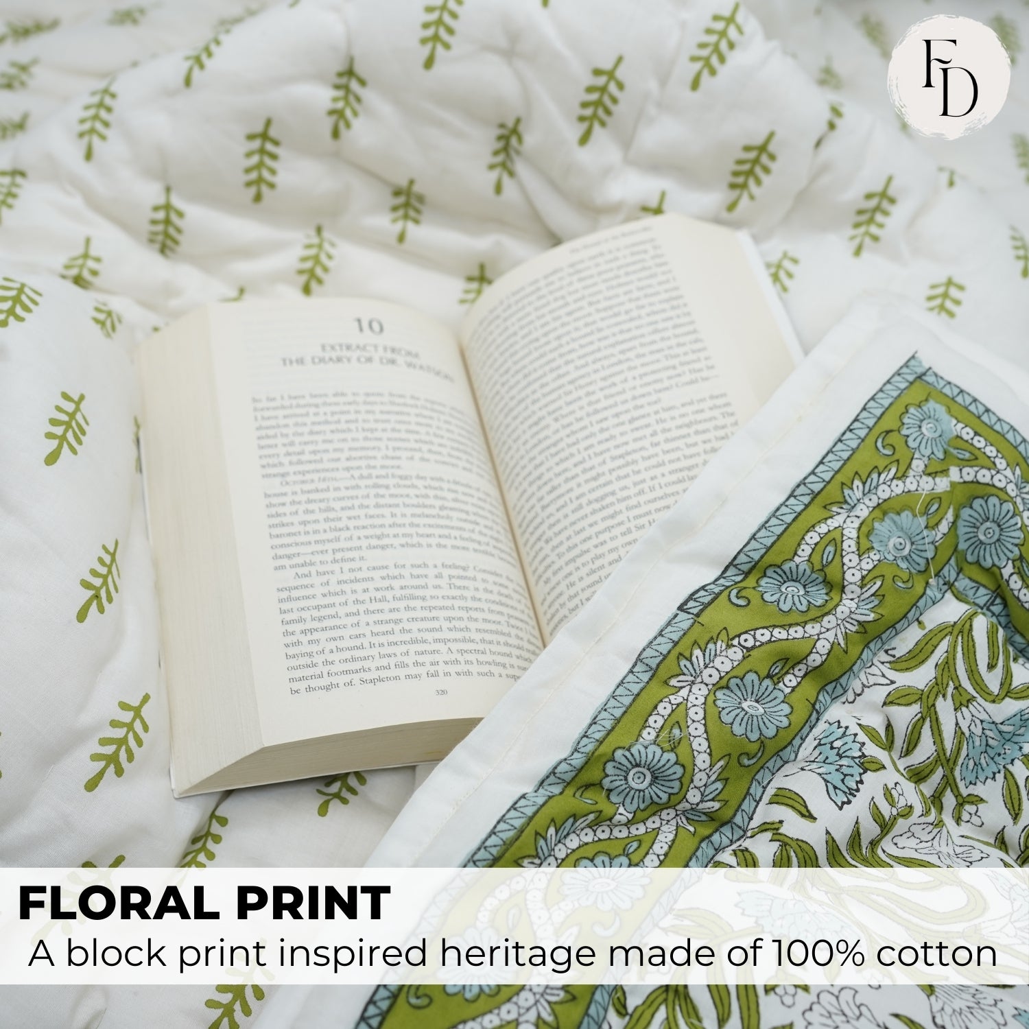 Thorny Stems Hand Block Print Reversible Cotton Quilt