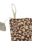 Handcrafted Block Printed Cotton Christmas Stocking in Brown Pom Pom Floral Farmhouse Holiday Decor – HIMACHAL