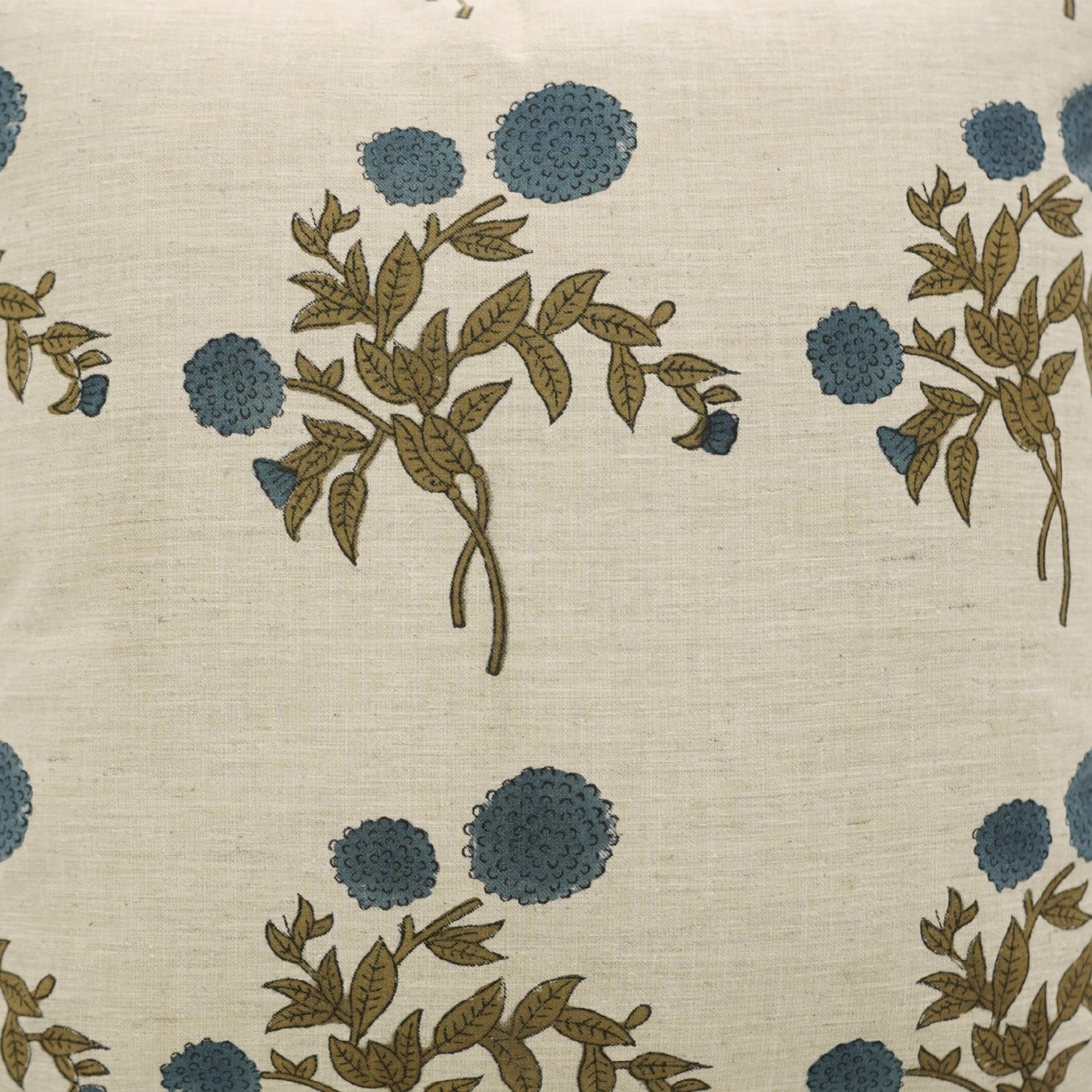 Handmade Farmhouse Cushion Cover Gulb Blue – Indian Block Printed Floral Linen Blend