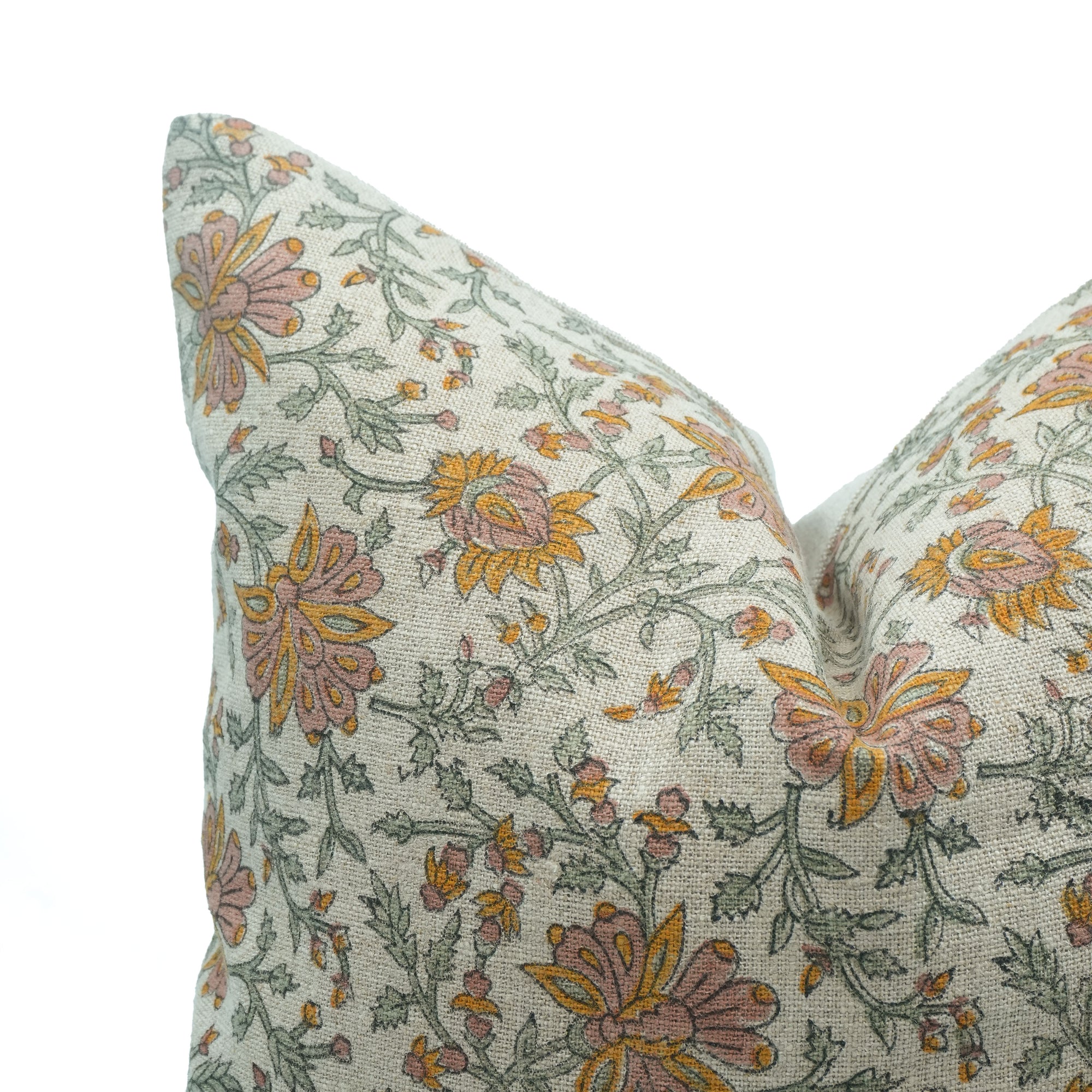Neerabel Orange Floral Handcrafted Heavy Linen Pillow Cover