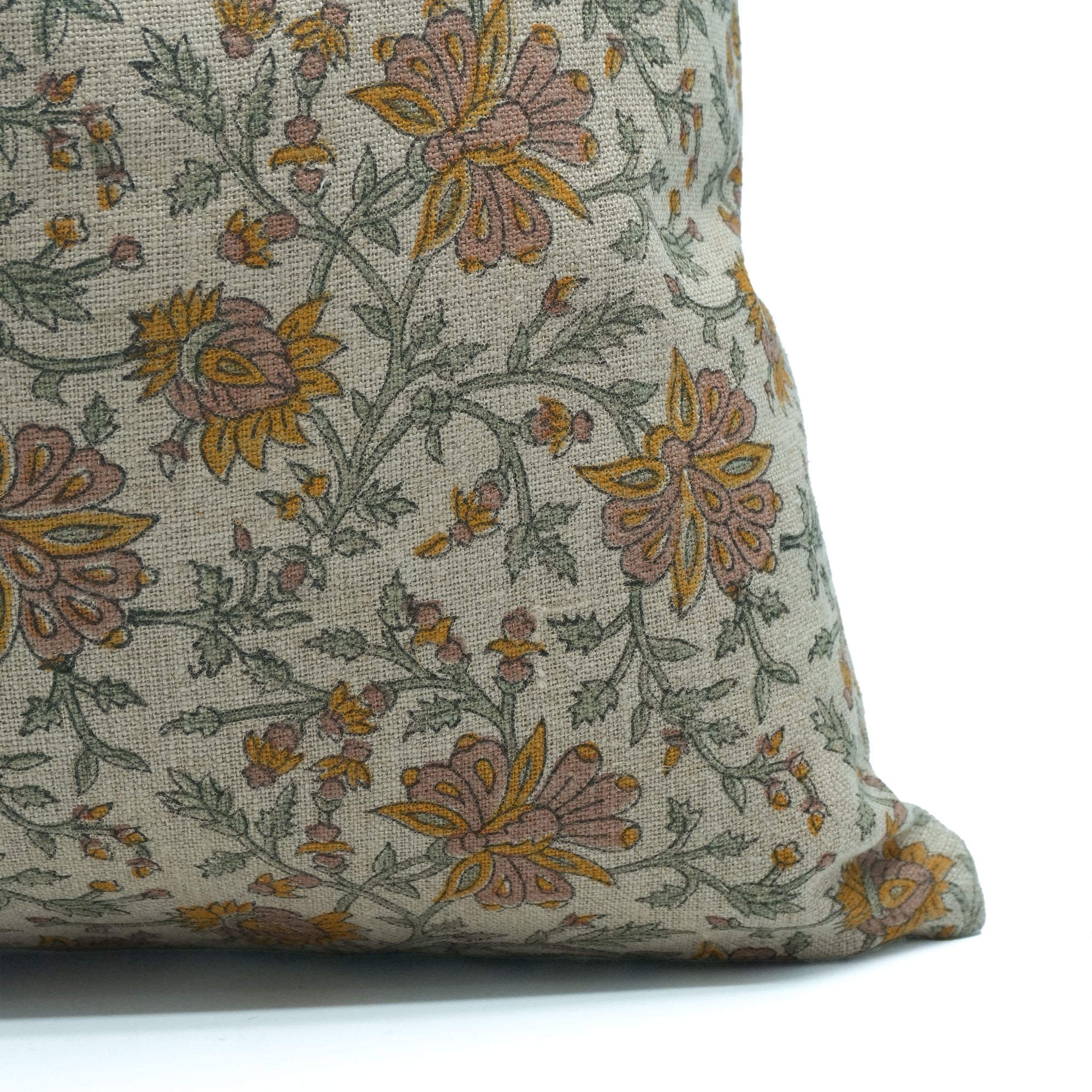 Neerabel Orange Floral Handcrafted Heavy Linen Pillow Cover
