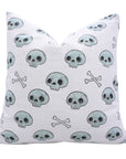 Block Printed Green & Black Floral Thick Cotton White Pillow Cover for Farmhouse Decor – SKELETON