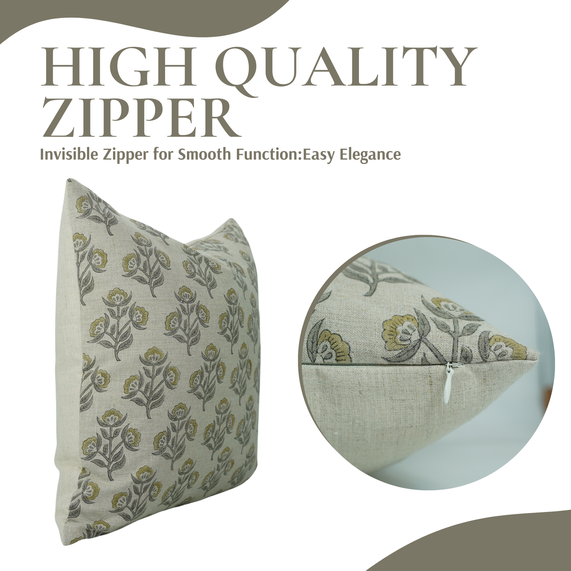 Block Printed Floral Handmade Pure Linen Pillow Cover - Belpatra