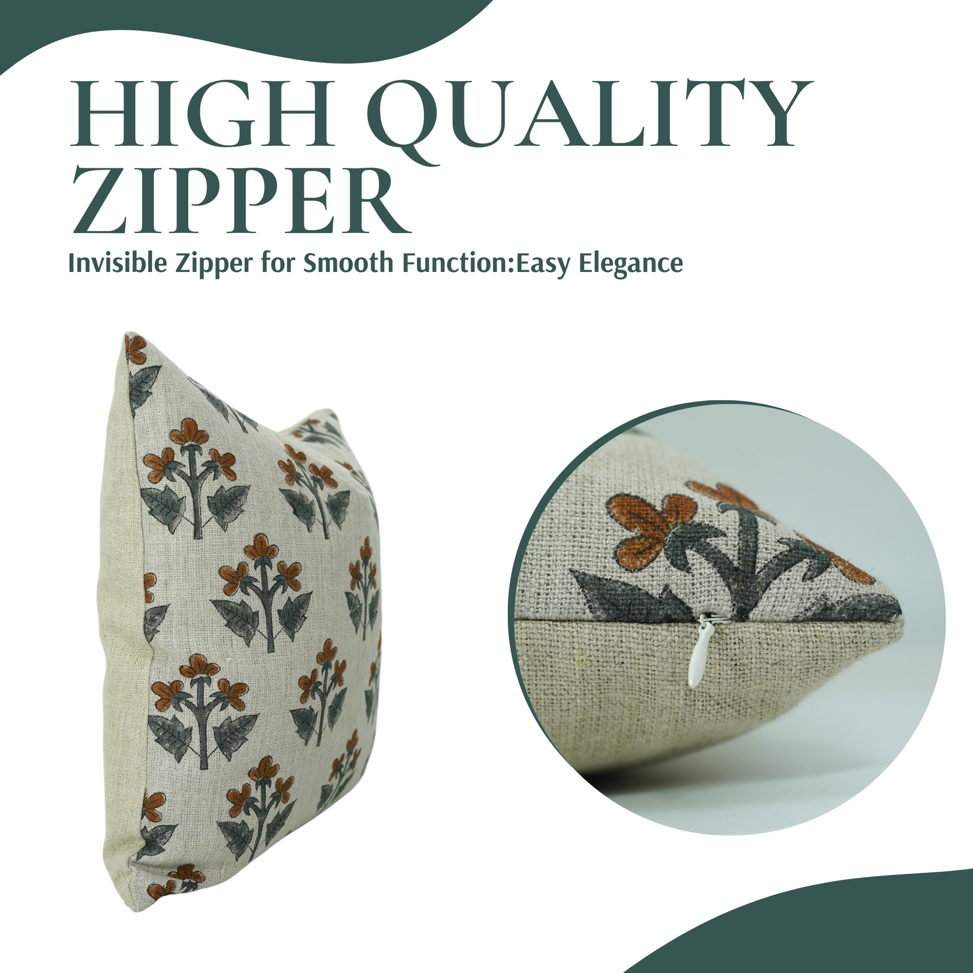 Block Printed Floral Handcrafted Thick Linen Pillow/Cushion Cases - Chahat