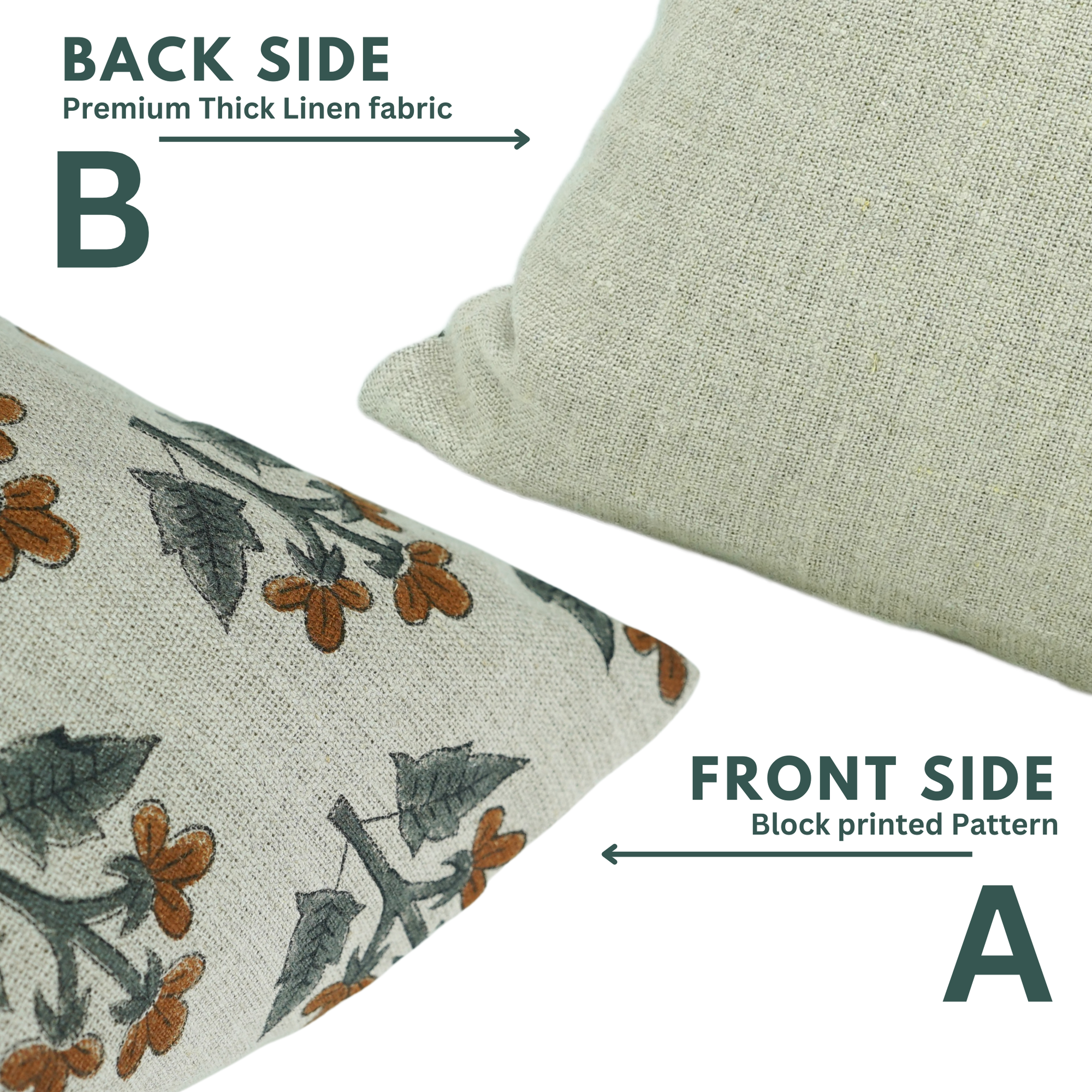 Block Printed Floral Handcrafted Thick Linen Pillow/Cushion Cases - Chahat