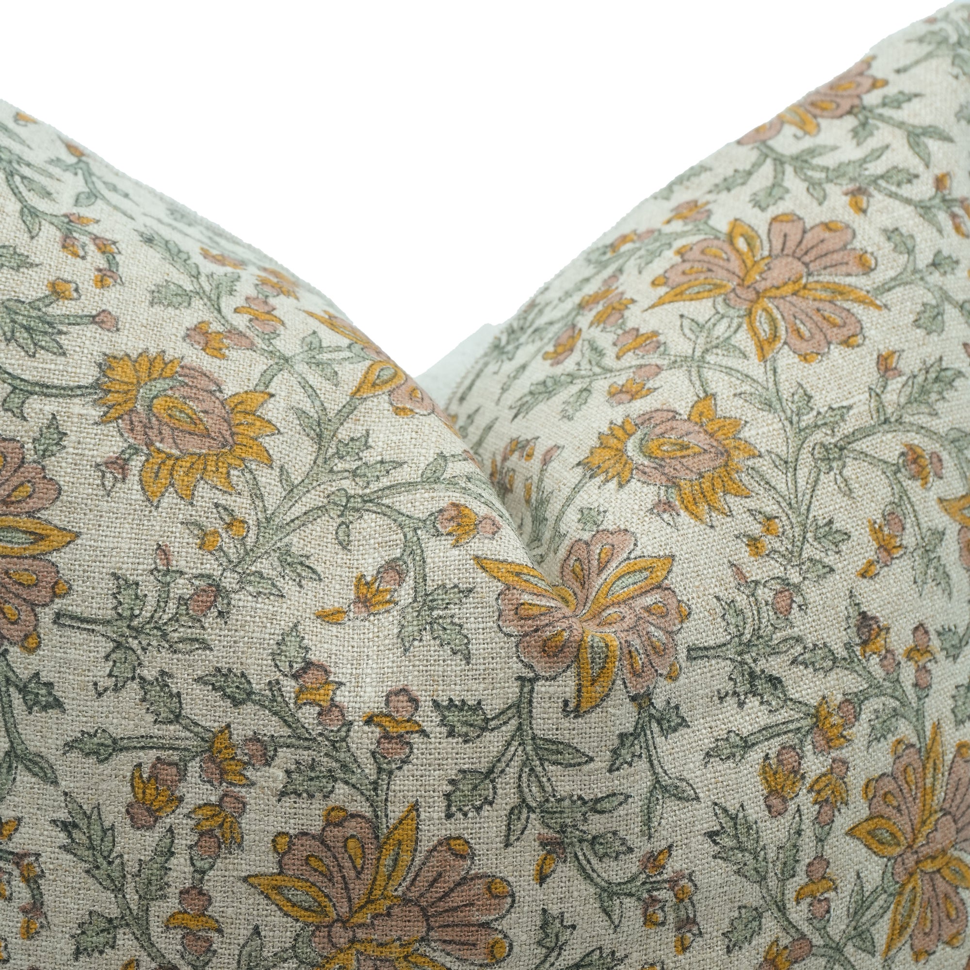 Neerabel Orange Floral Handcrafted Heavy Linen Pillow Cover