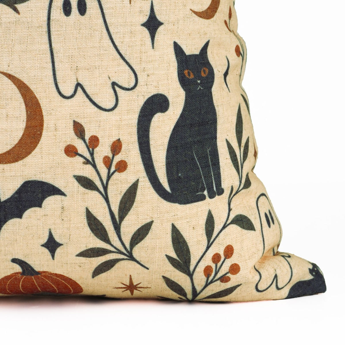 Halloween Black Cat Ghosts Viscose Linen Cushion Cover - Spooky
