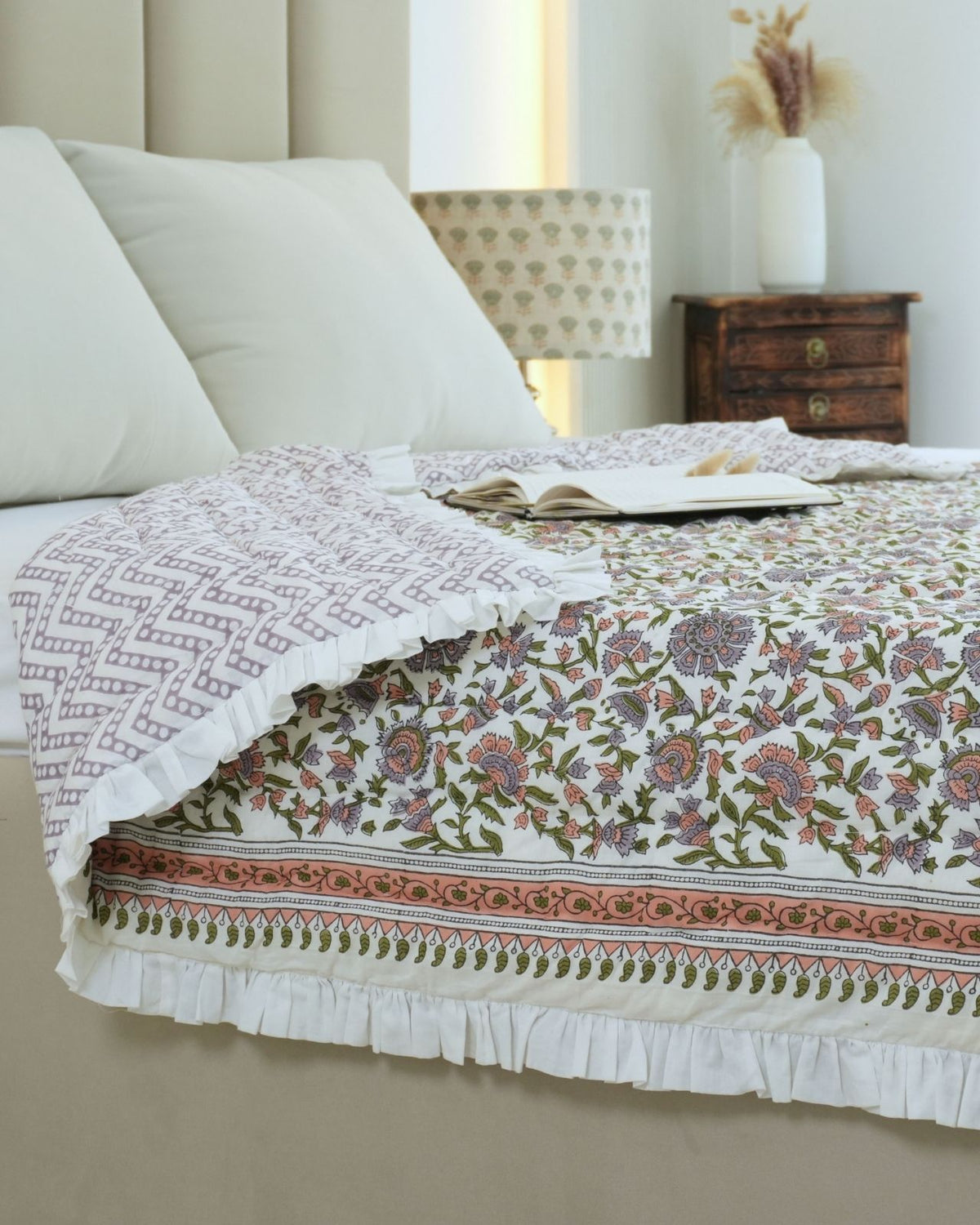 Handmade Indian Reversible Cotton Quilt - Pushaplata 