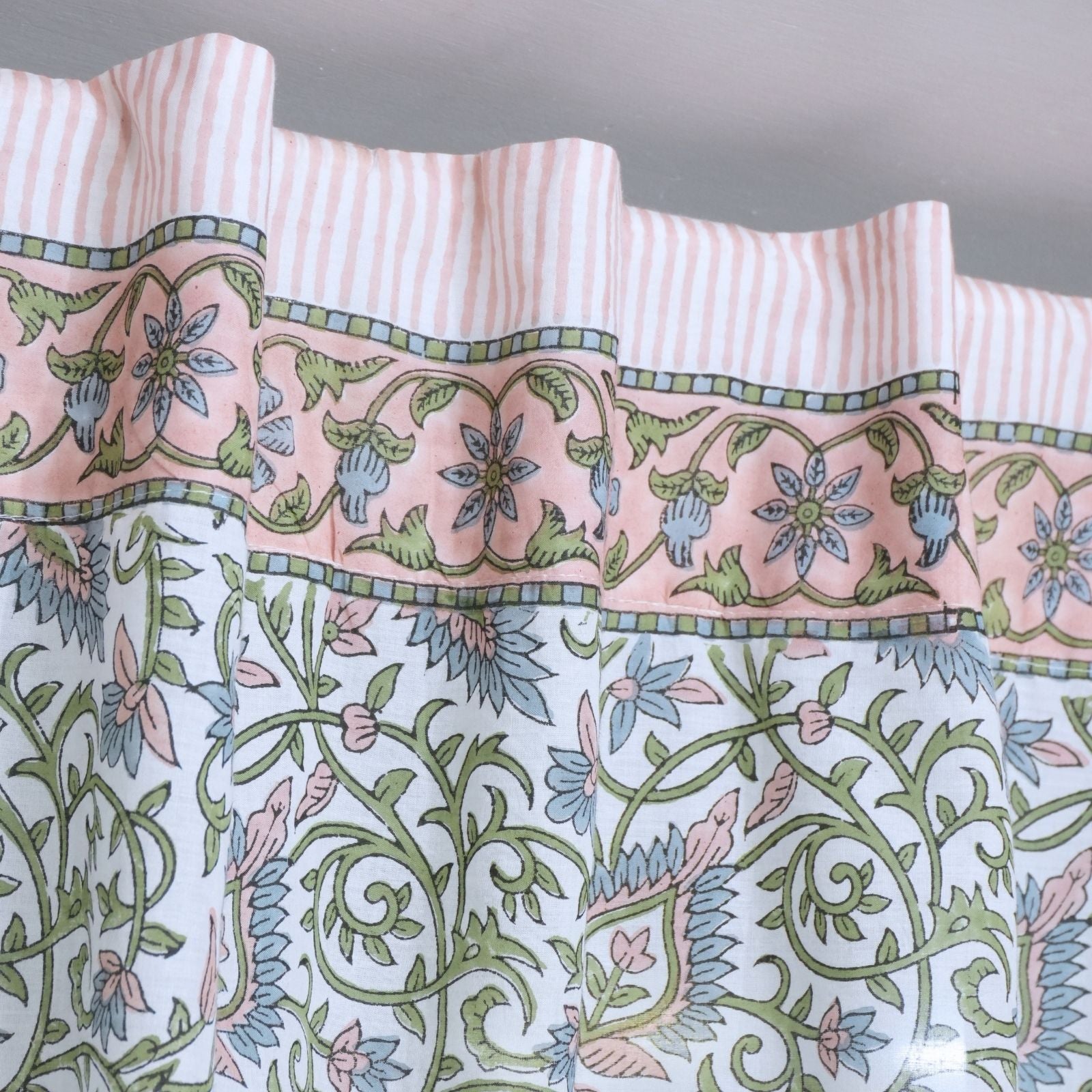 Wooden Block Print Pink Floral Cotton Curtain - Hawamahal