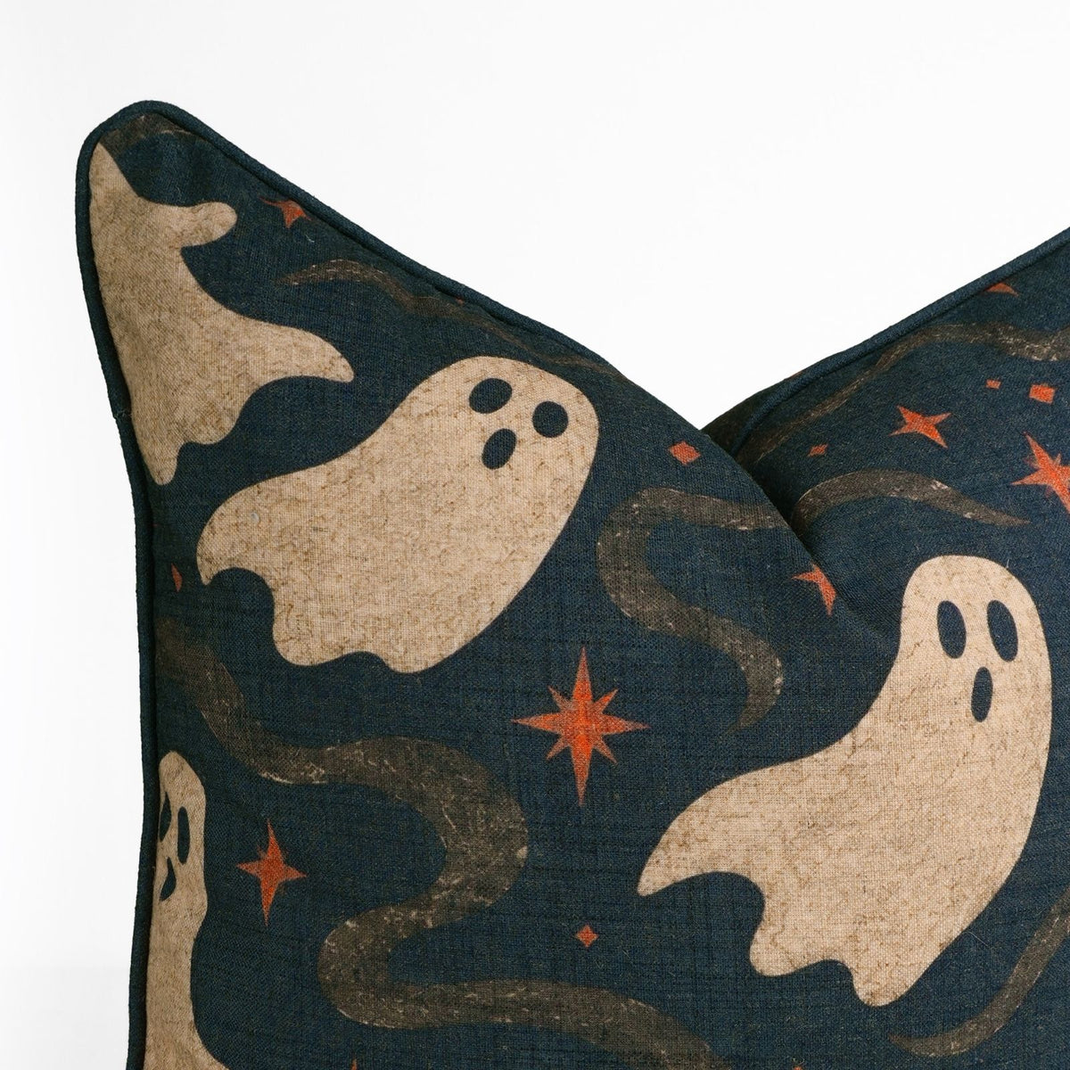 Halloween Charcoal Linen Piping Pillow Cover - Ghostly Sparkles