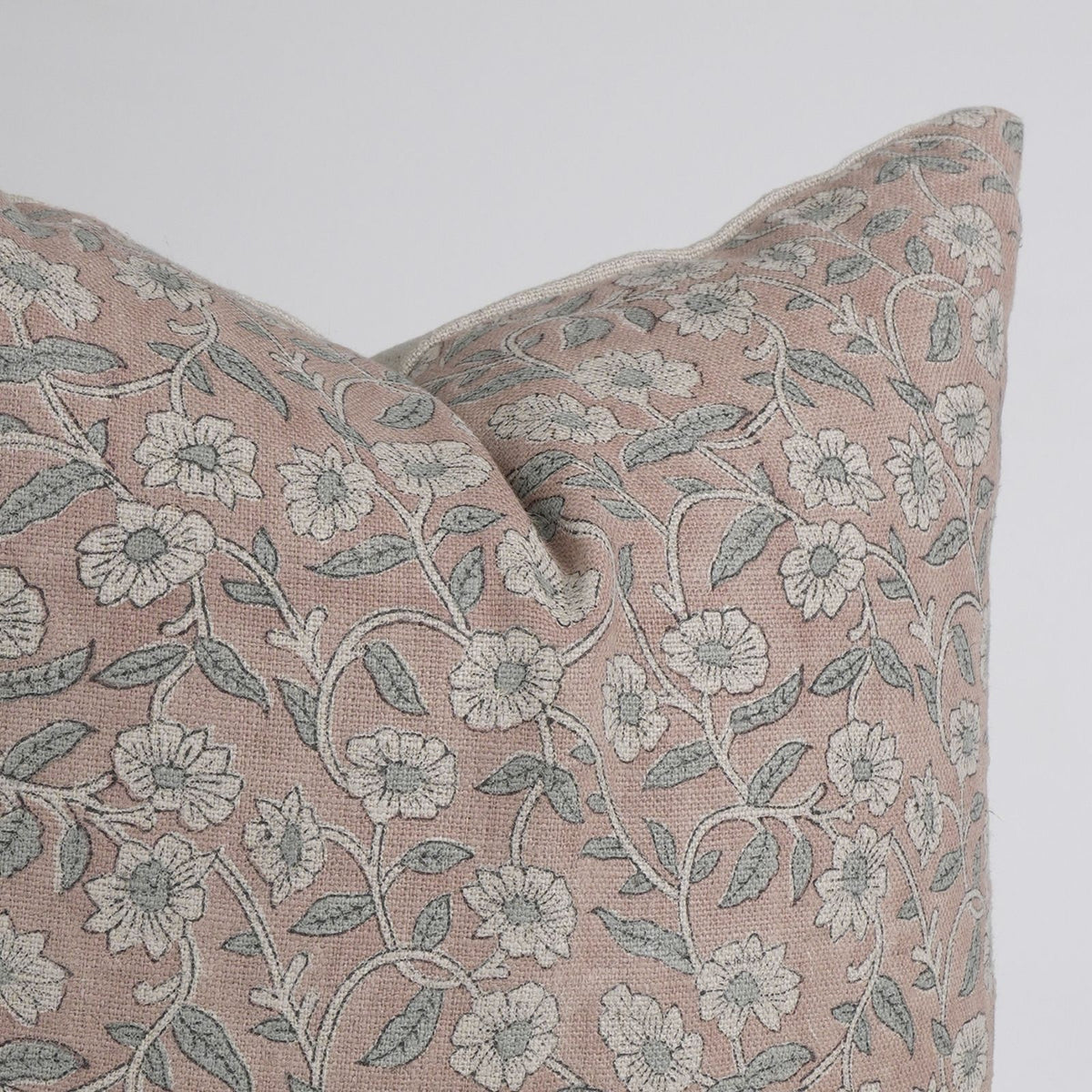 Haridwar Dusty Rose Block Print Thick Linen Cushion Cover