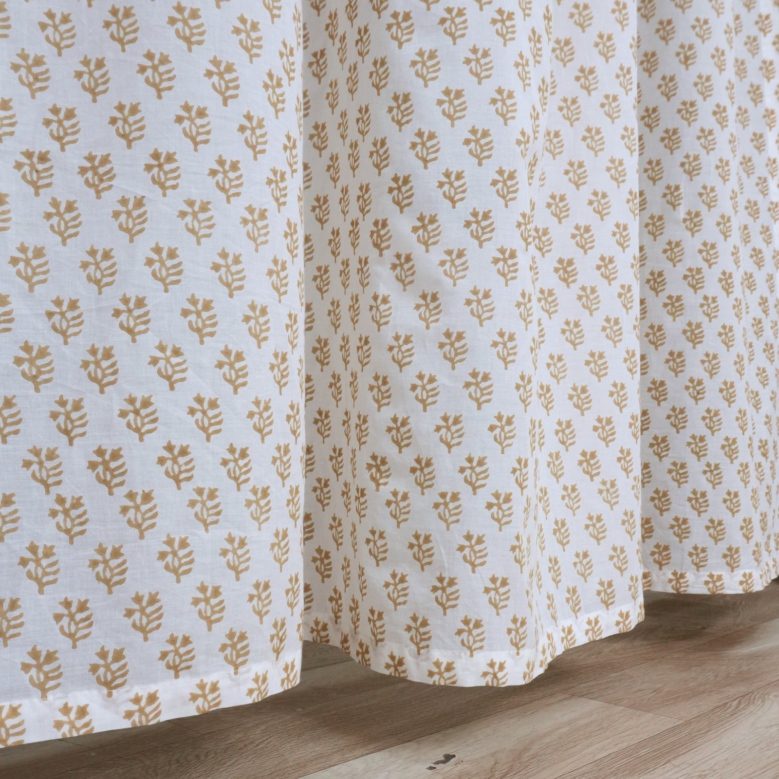 Handcrafted Yellow Floral Back Tab Cotton Curtain - Pudina