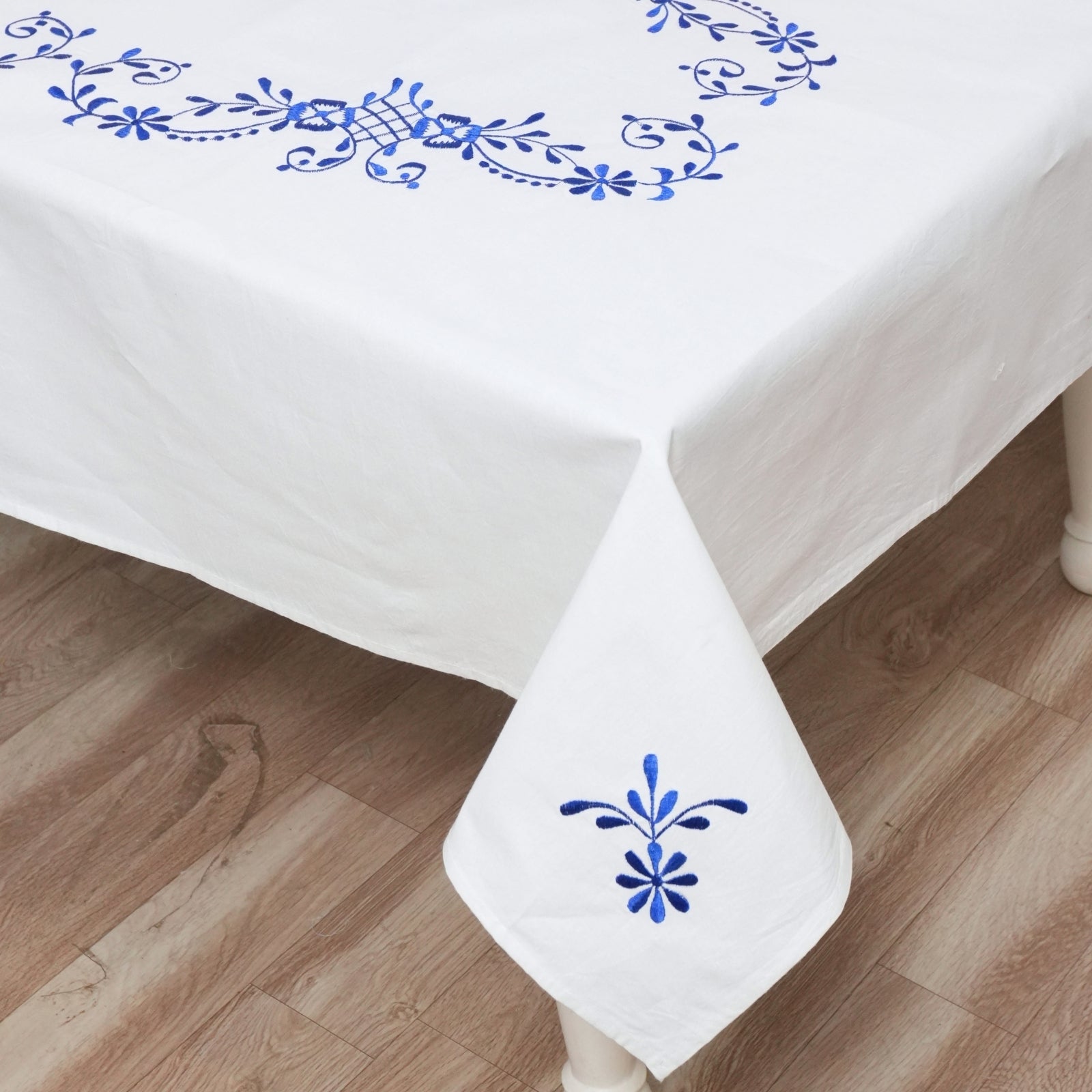 Red Floral Embroidered Cotton Tablecloth | Farmhouse Decor