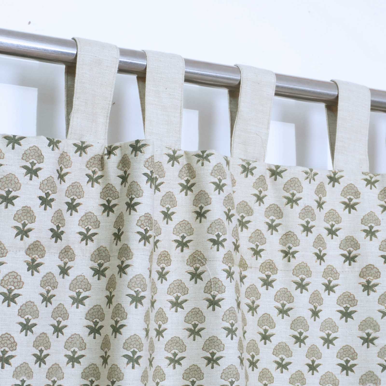 Beige Buti Hand Block Print Linen Tab Top Curtains — Strawberry