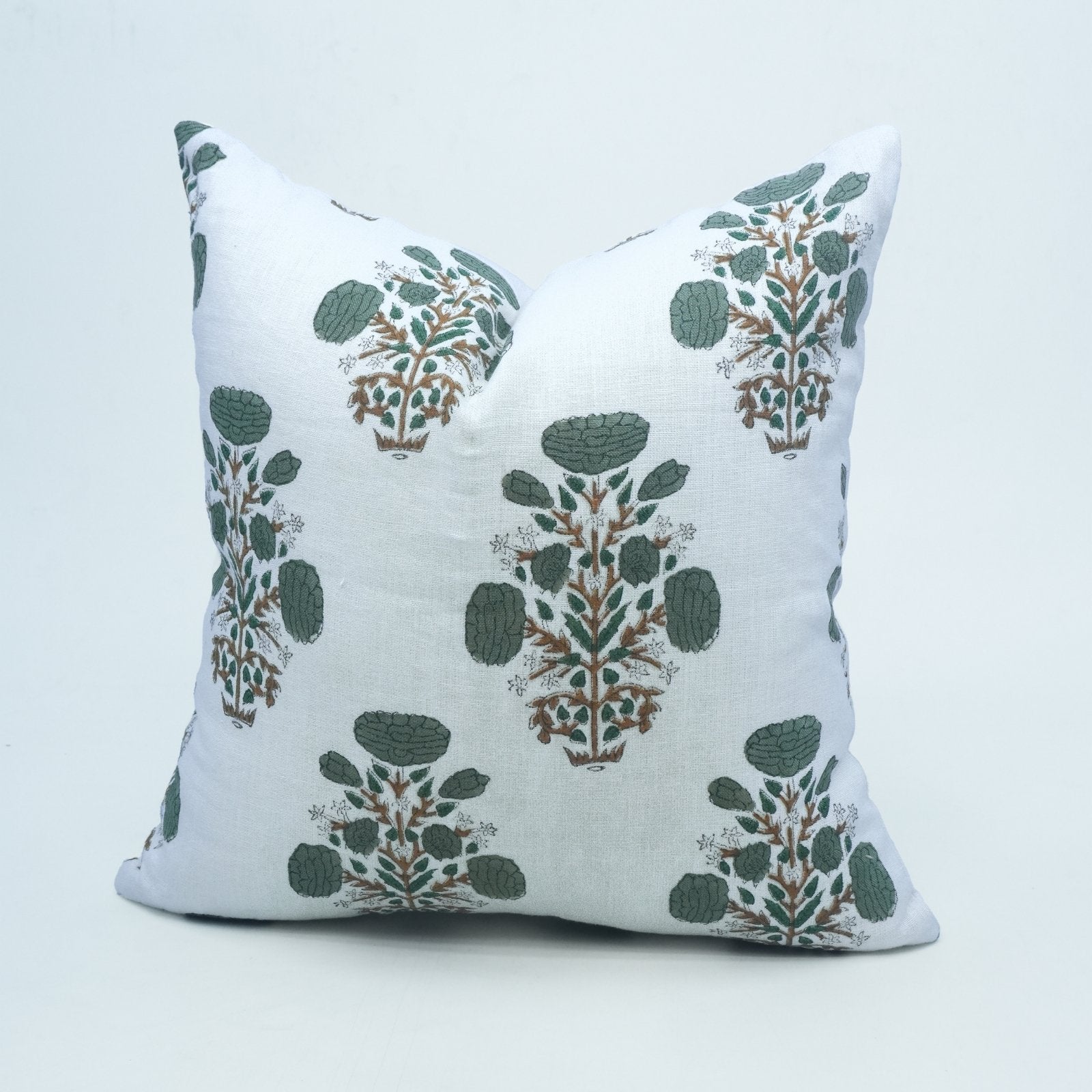 Indian Printed Pillow Cover | Gray Swadesh on Pure White Linen