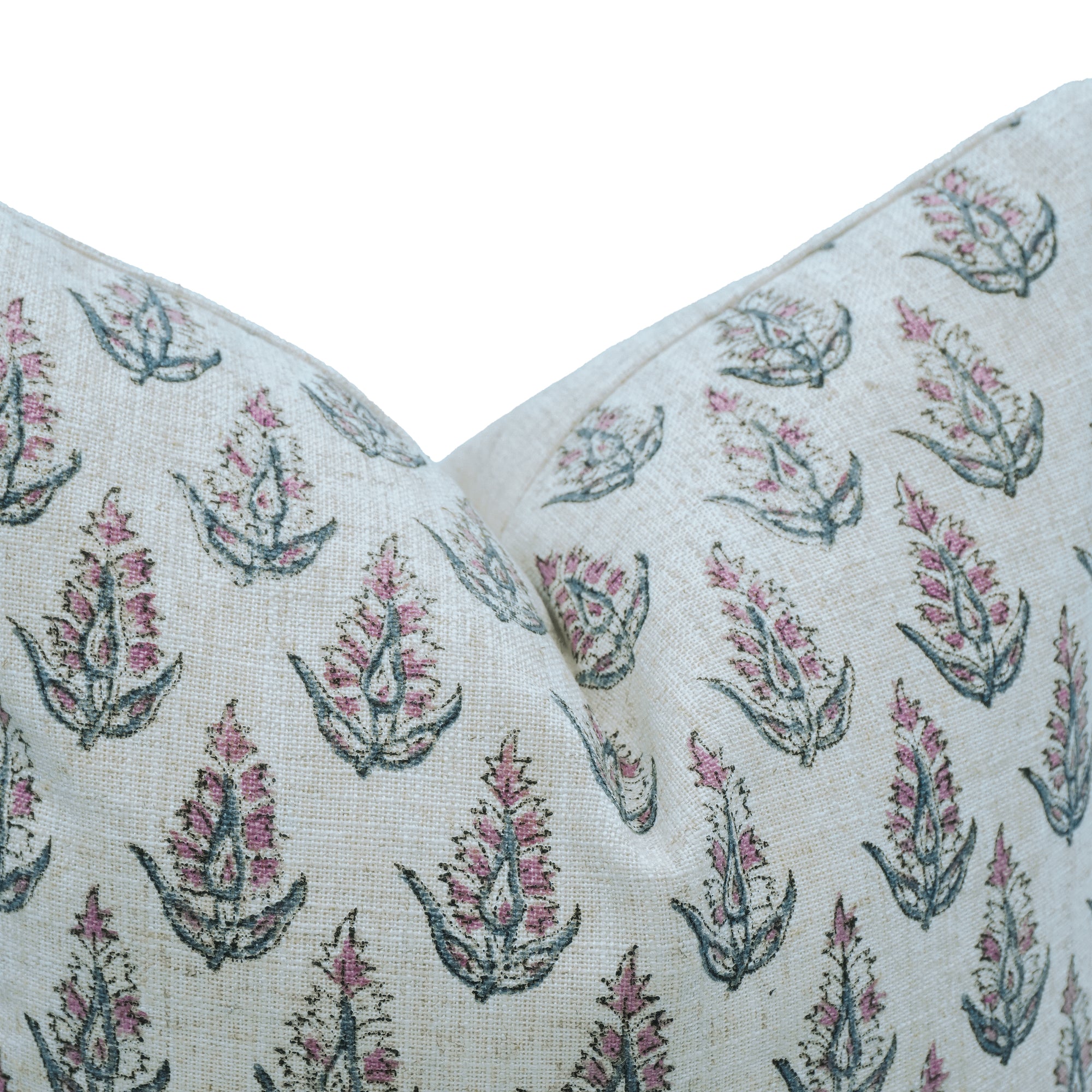 Hand Print Viscose Linen Pink Floral Cushion - Kanak Buti