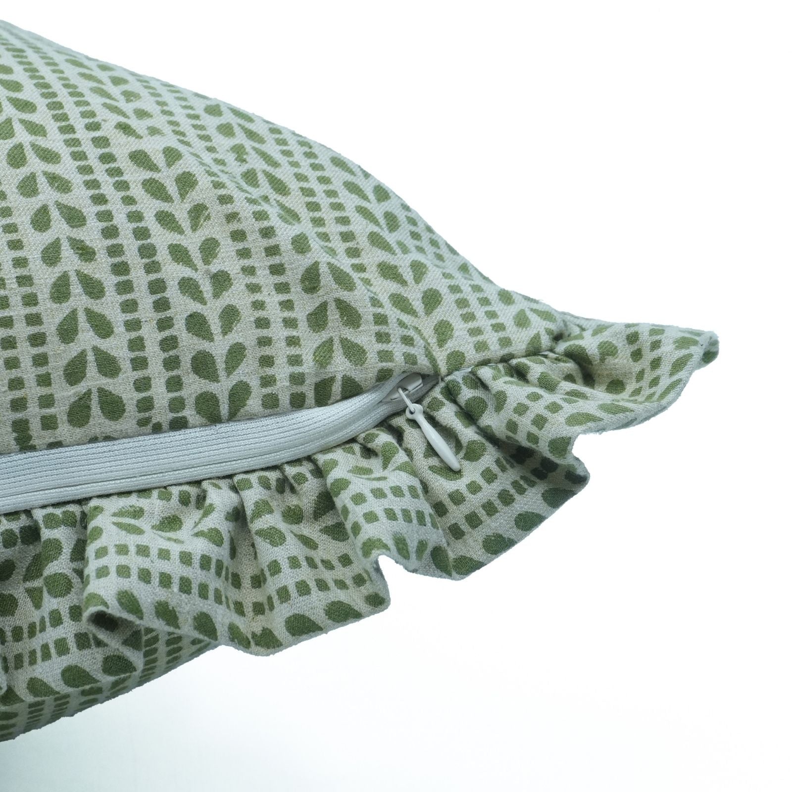 Ratanbel Linen Blend Block Print Frill Sofa Cushion Cover