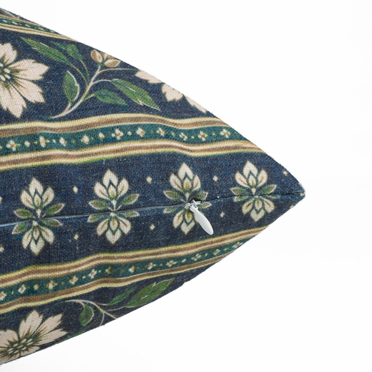 Floral Printed Deep Navy Viscose Linen Boho Cushion Cover 