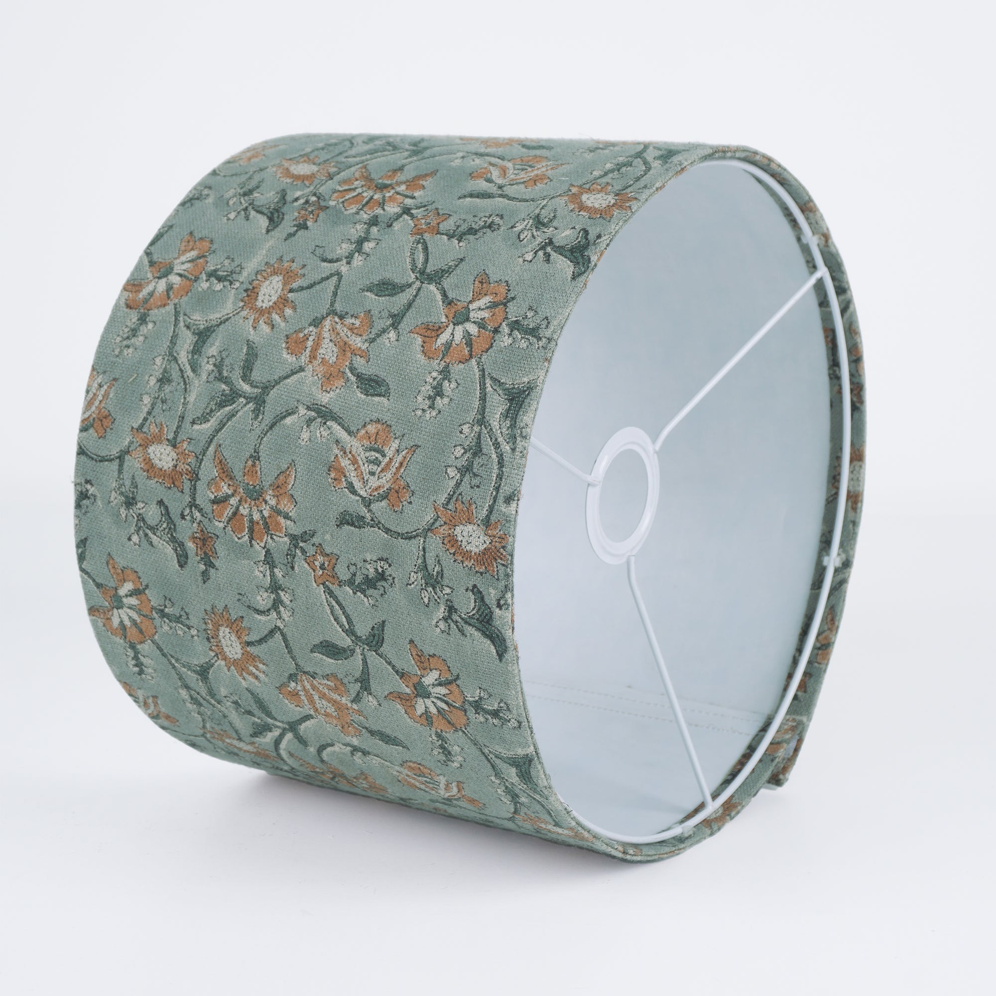 Block Printed Sage Green Floral Linen Boho Lampshade - Nayab