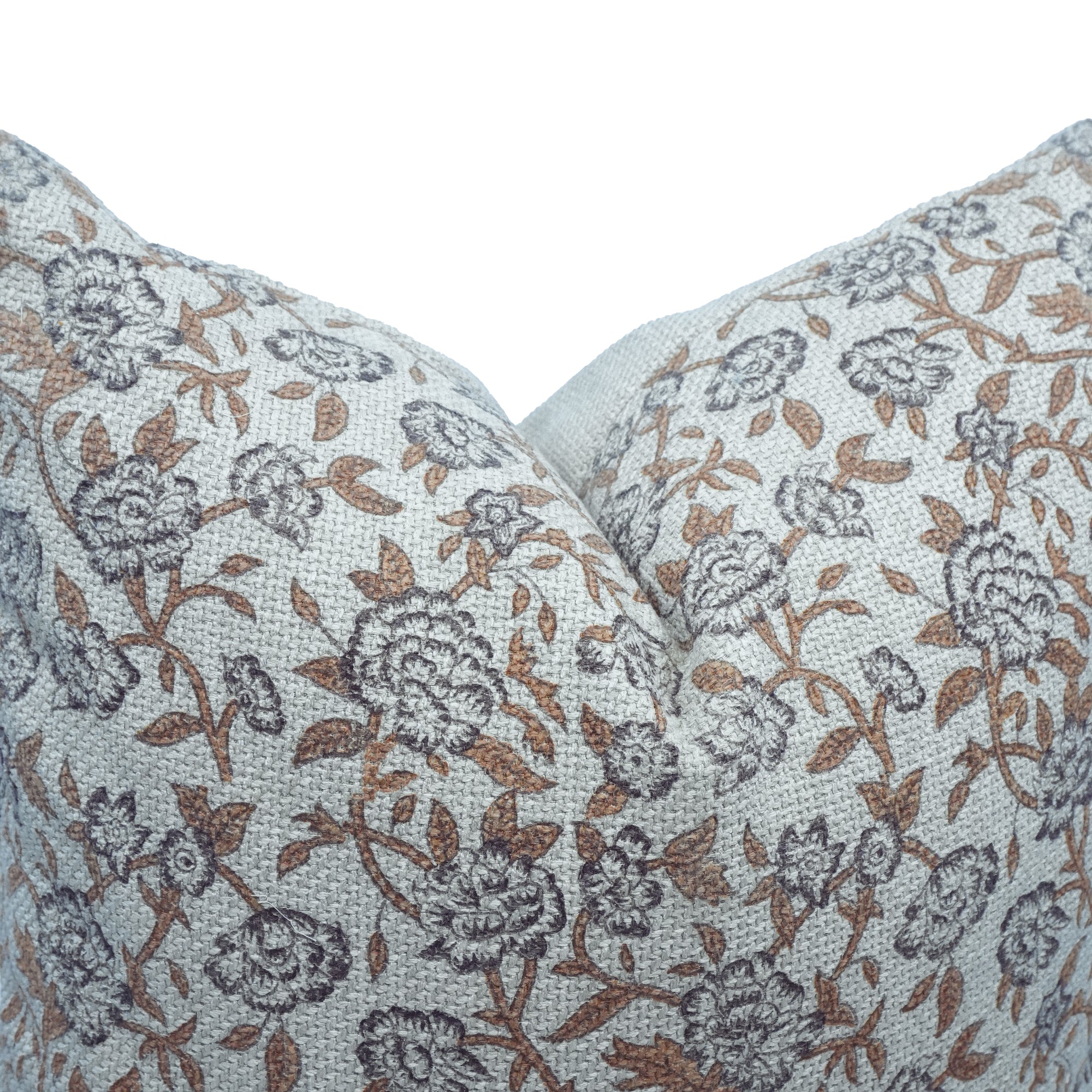 Handmade Jute Linen Black &amp; Brown Floral Cushion - Mrignayani 