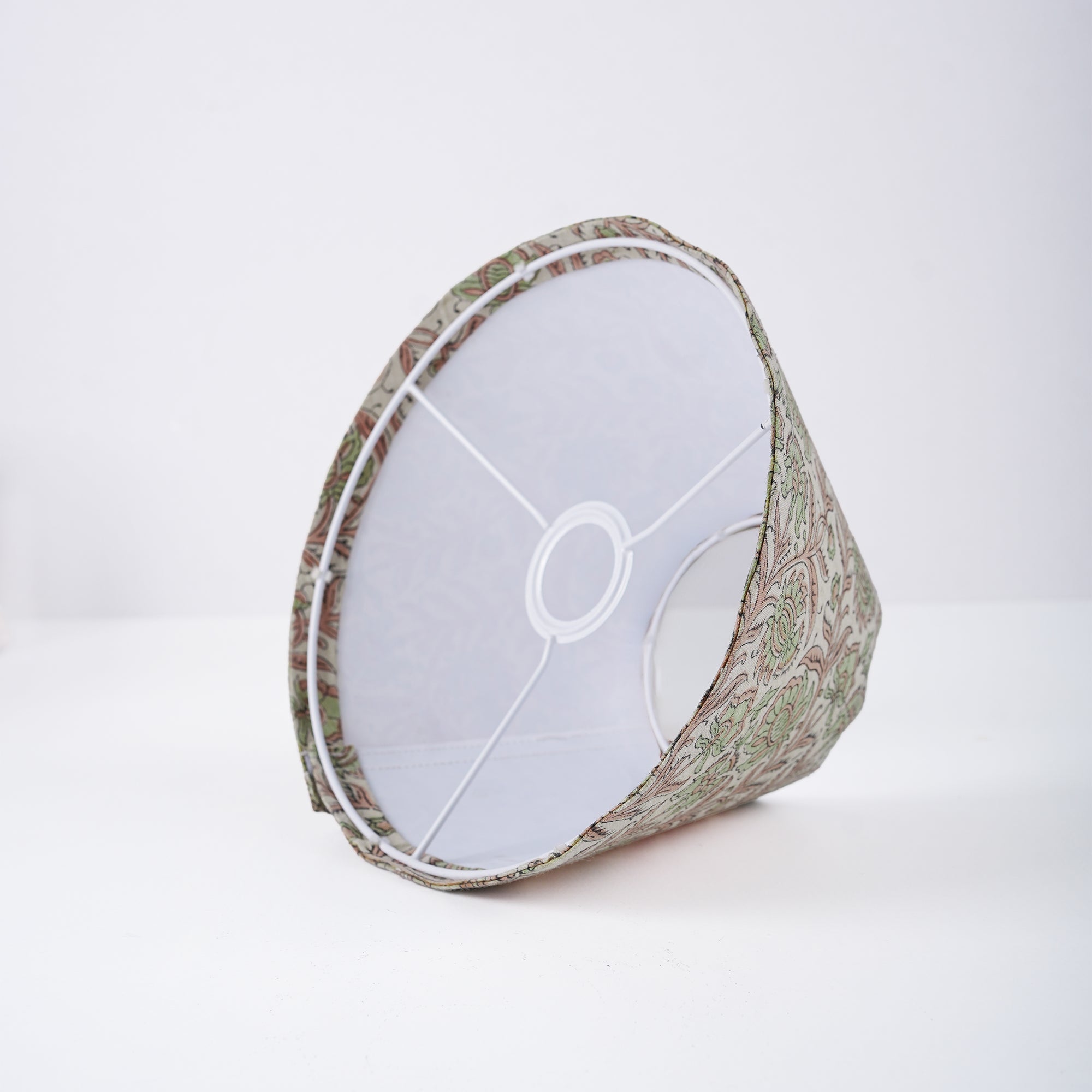 Block Print Sage Green Floral Linen Blend Lampshade - Jaipuri Jaal