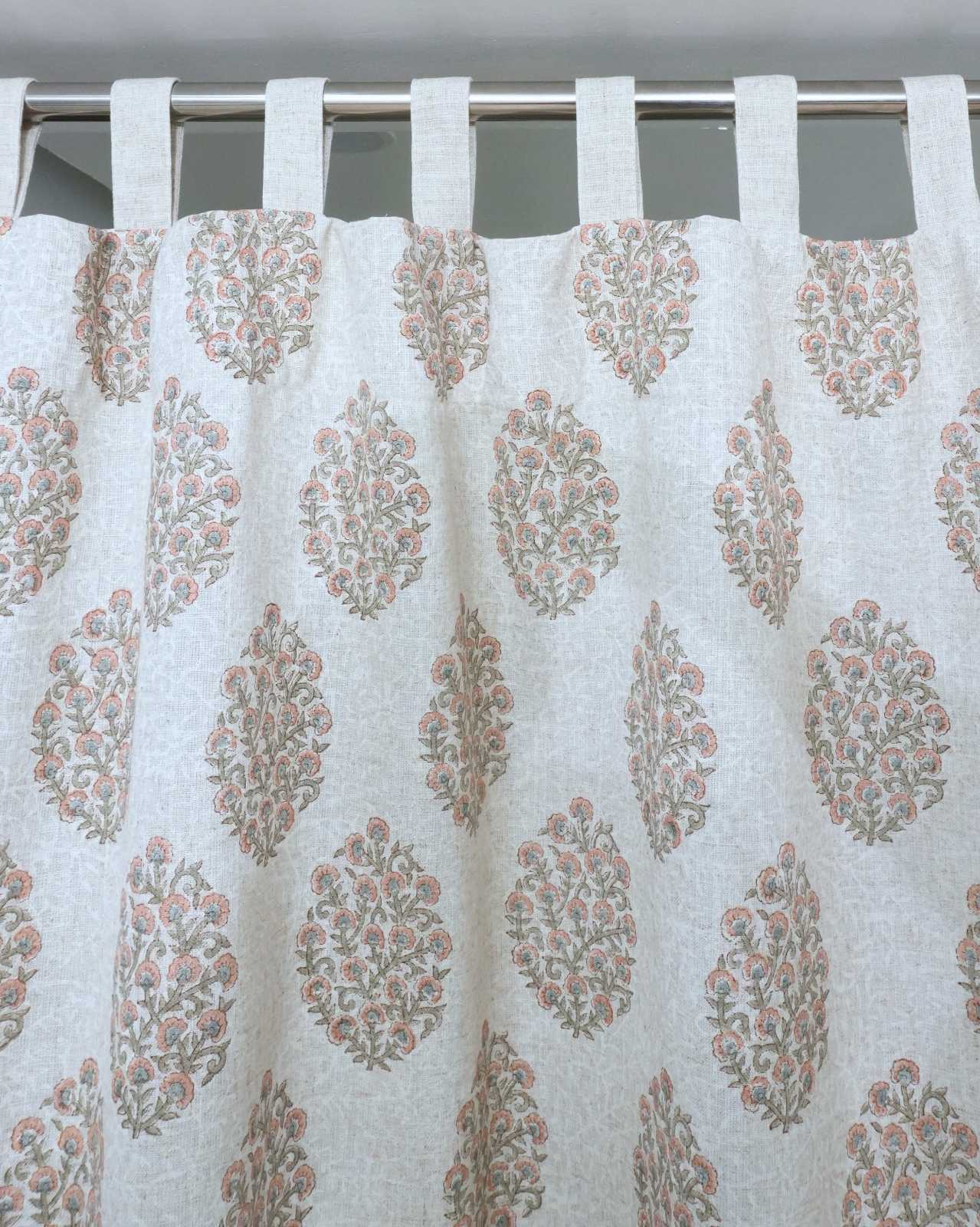 Gudhal Hand Block Print Tab Top Curtains | Pink Linen