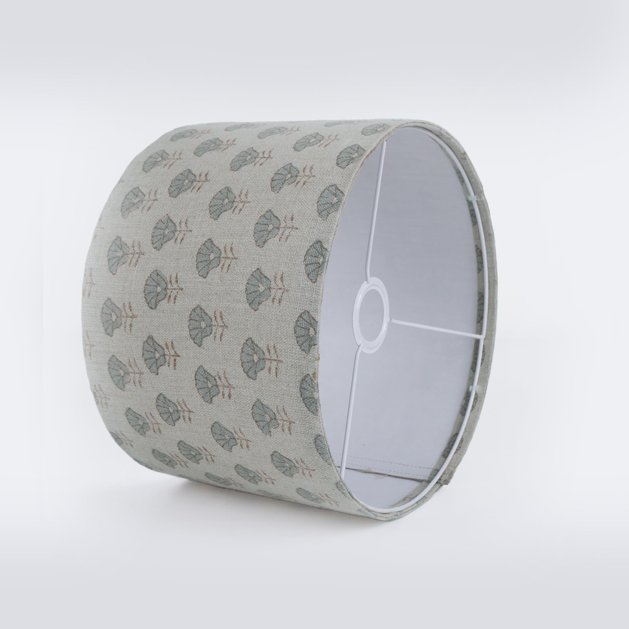 Gray Floral Block Print Hevay Linen Floor Lampshade - Kohinoor