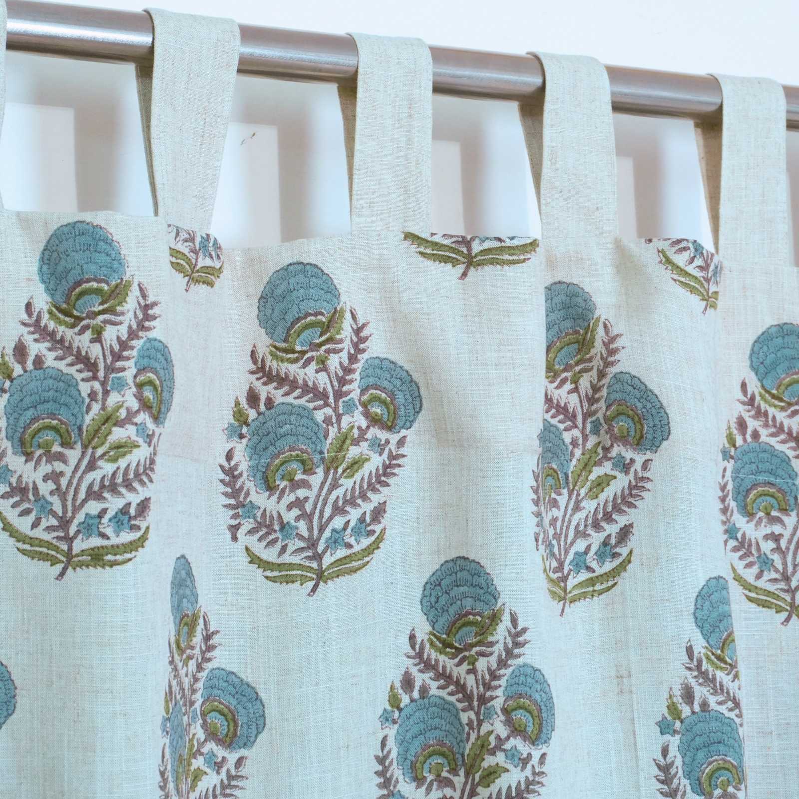 Mohini Hand Block Print Tab Top Curtains | Blue Linen