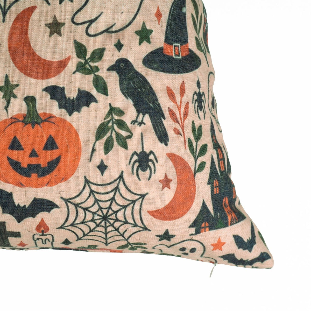 BooMix Halloween Printed Natural Beige Viscose Linen Pillow