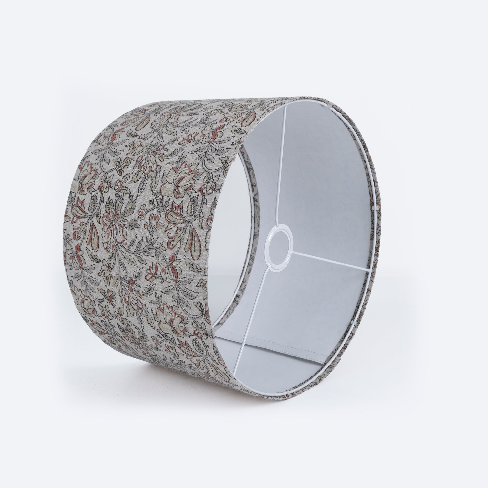 Grey Block Print Linen Traditional Decor Lampshade - Kudrat