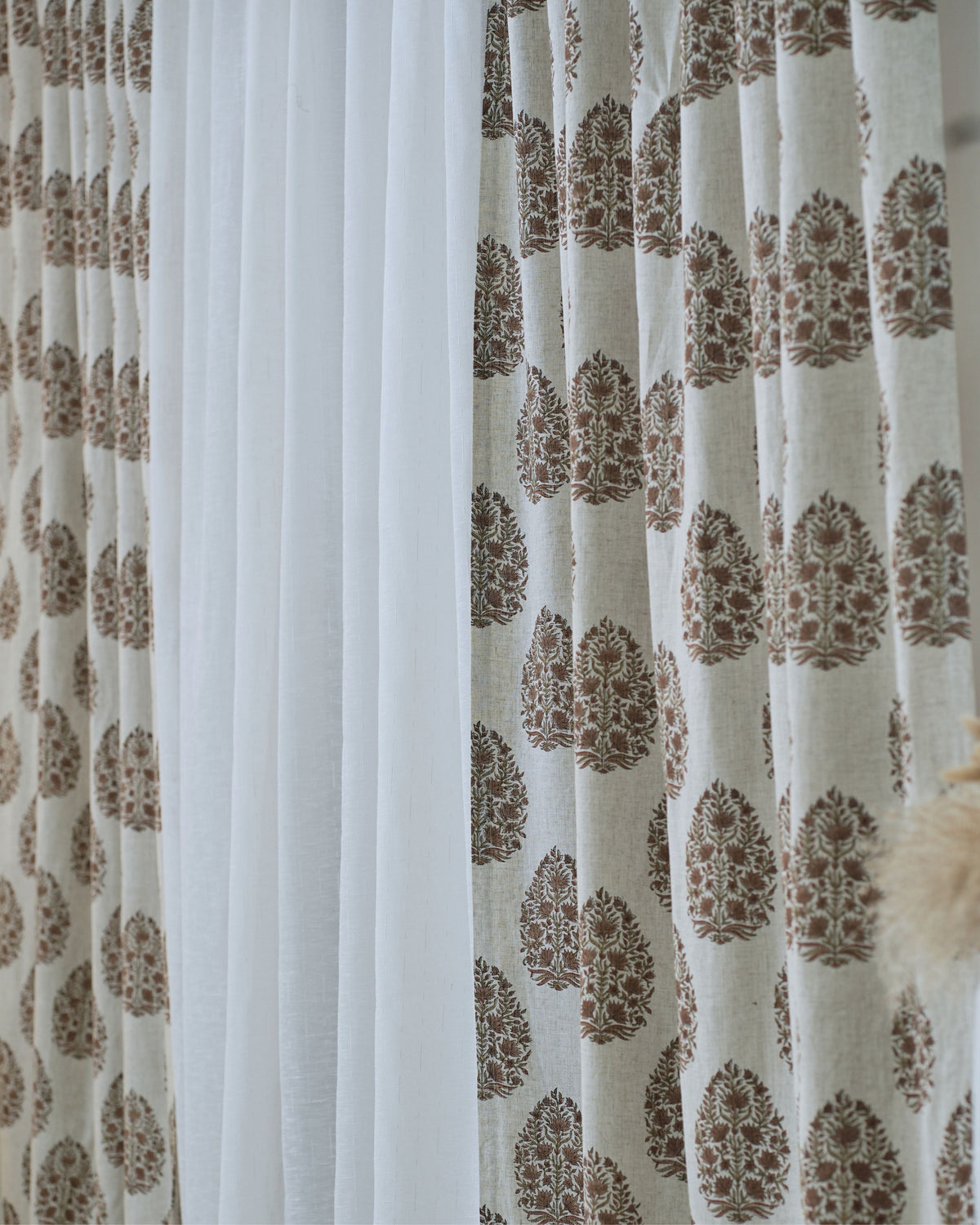 Block Printed Botanical Leaf Boho Curtain Panel - Kamal Dutta