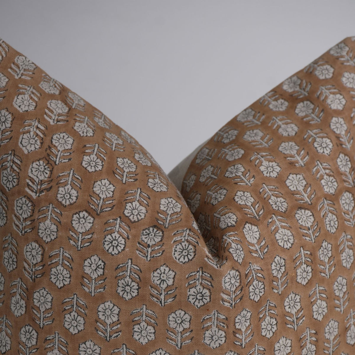 Handmade Tulsi Buti Brown Floral Throw Cushion Cover