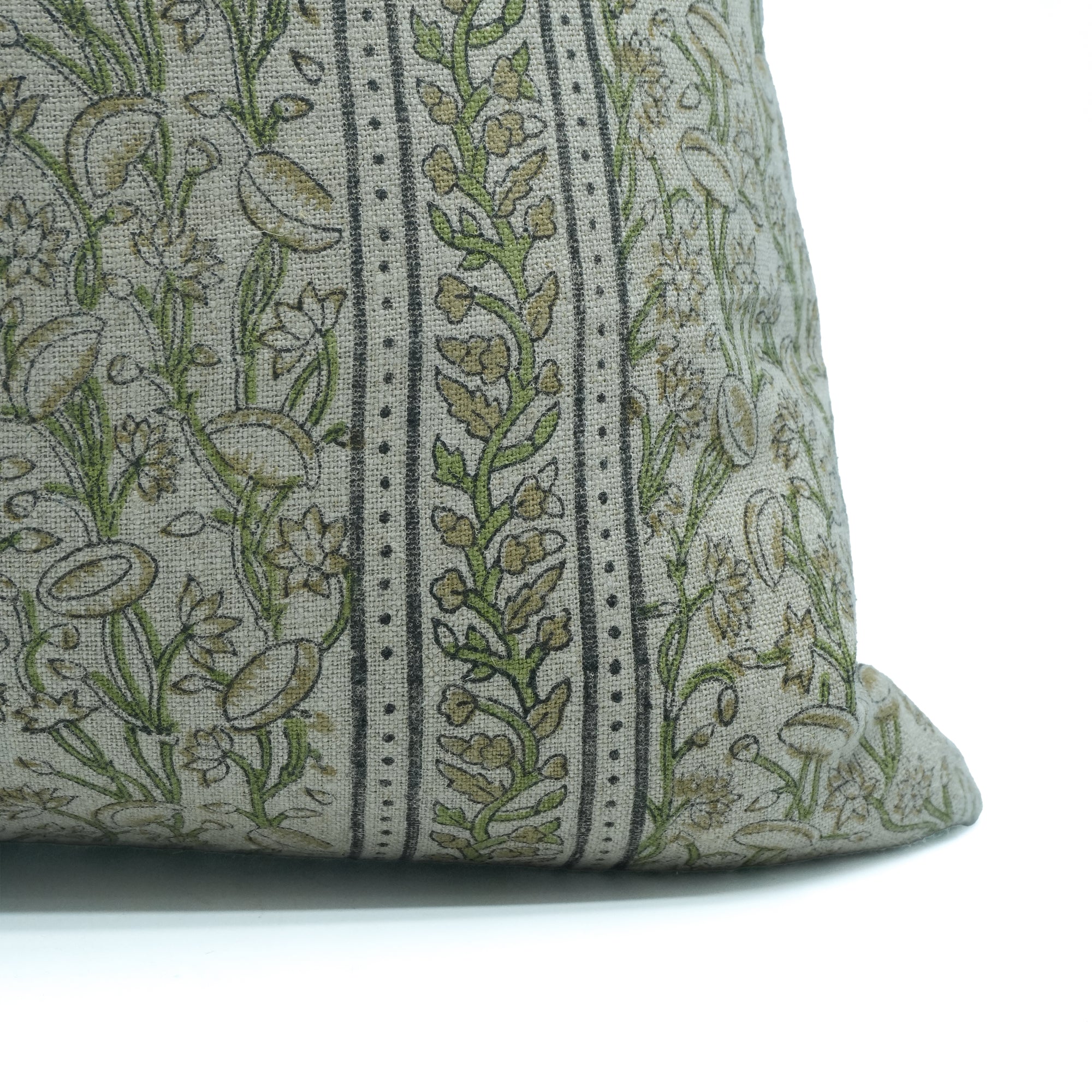 Pishta Border Brown Block Print Linen Sofa Pillow Cover
