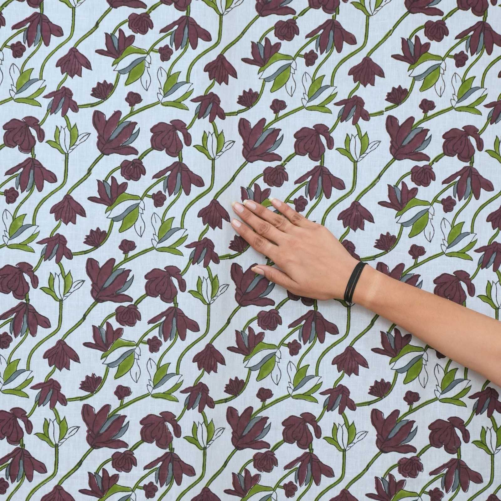 Shivri Dark Brown Floral Block Print Viscose Linen Tab Top Curtains