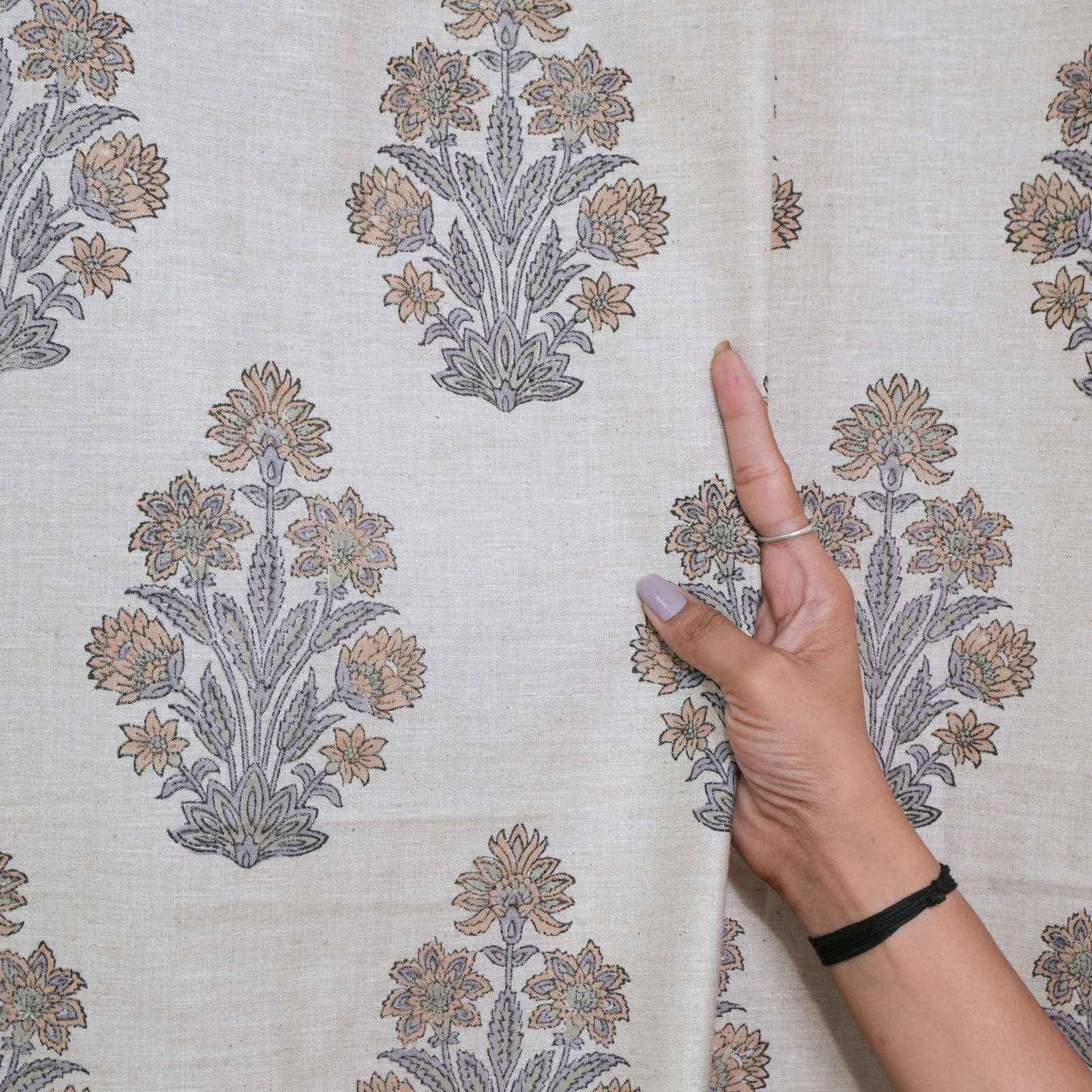 Indian Handmade Morpankh Floral Linen Blend Curtains 
