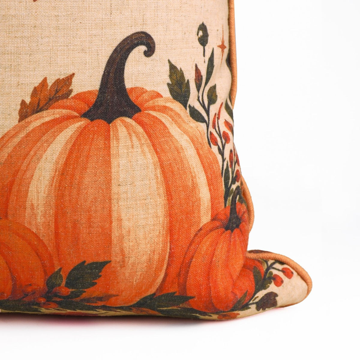 Halloween Pumpkin Viscose Linen Decor Piping Pillow Cover - Kadu