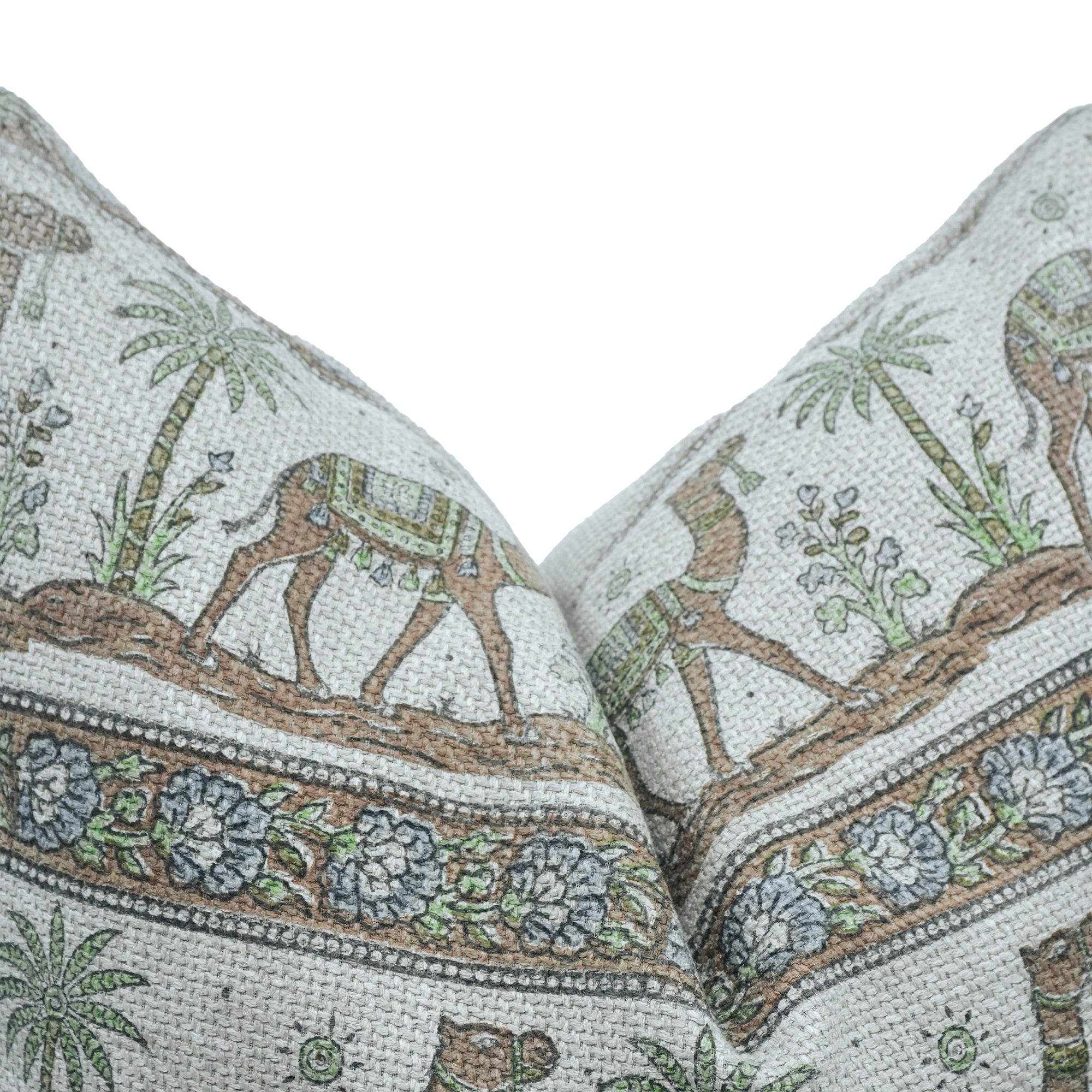 Camel Brown Block Print Jute Linen Pillow Cover 