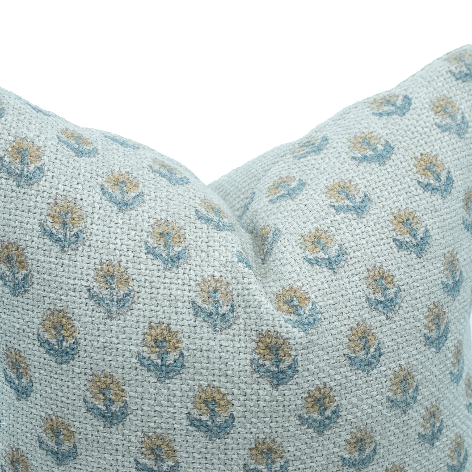 Handcrafted Palak Jute Linen Blue Floral Throw Pillow Cover