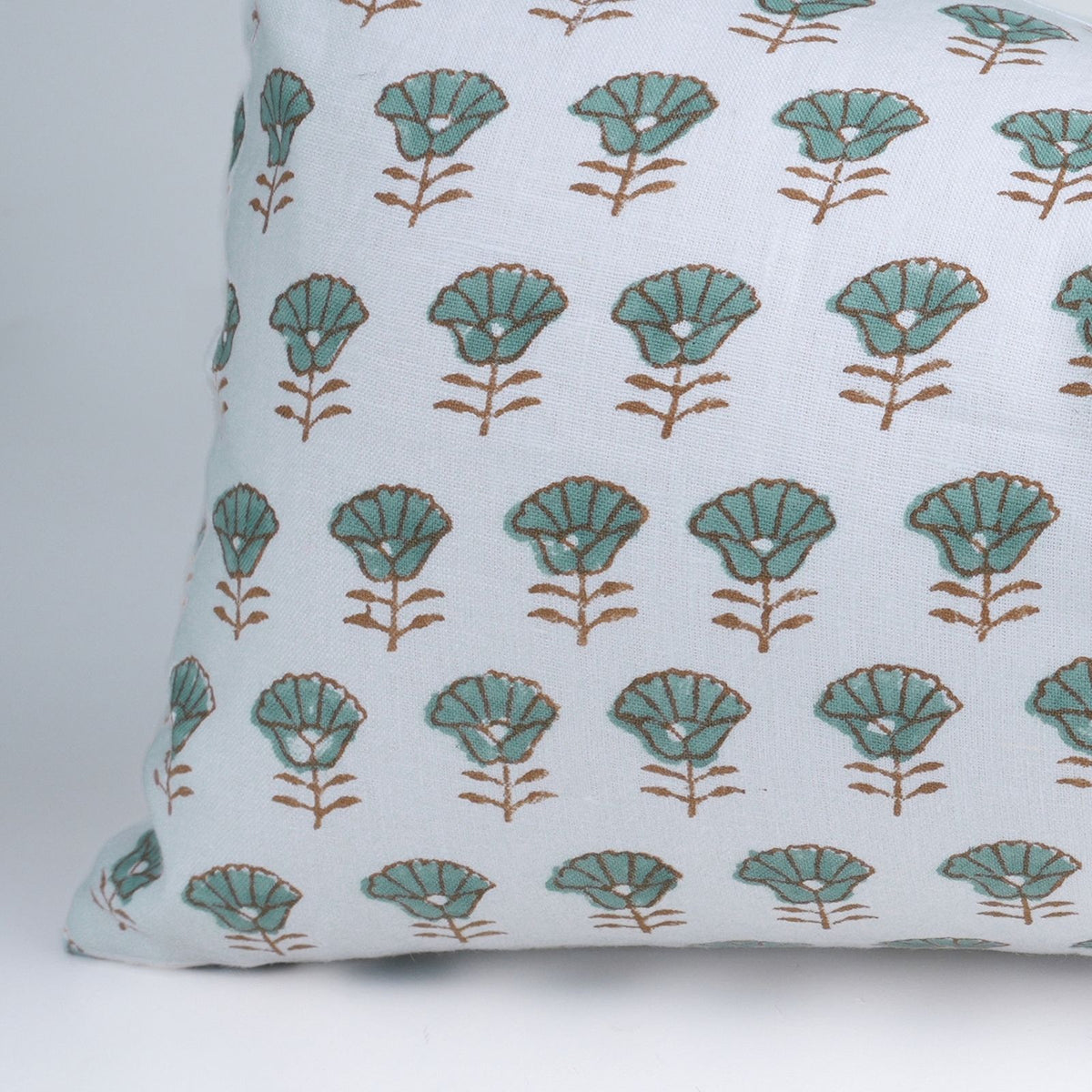 Block Print Kohinoor White Linen Decorative Lumbar Pillow Cover