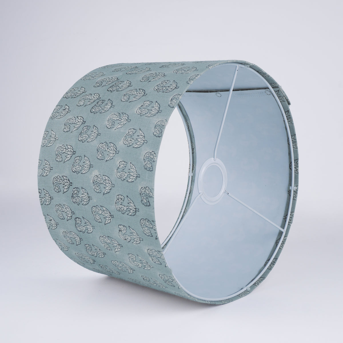 Indian Hand Printed Sage Green Floral Linen Lampshade - Superstar