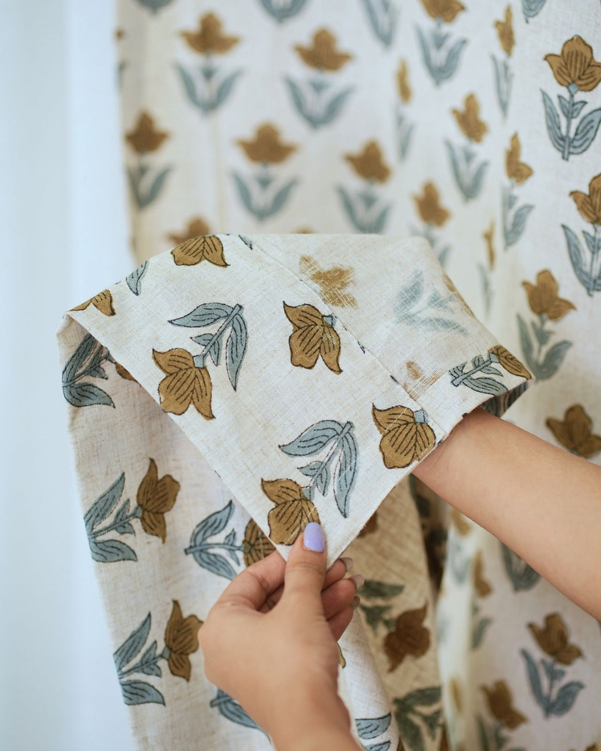 Block Printed Linen Mustard Gold Floral Curtain – Tulip