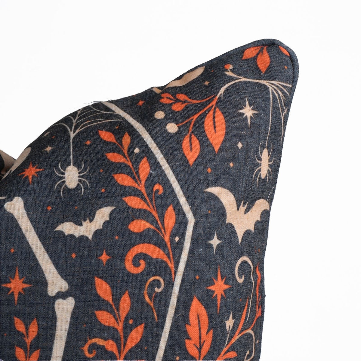 Skeleton Halloween Charcoal Viscose Linen Piping Cushion Cover 