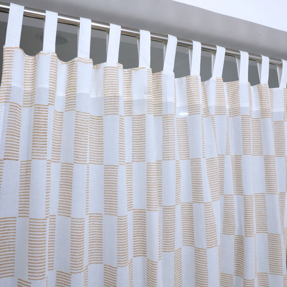Pure Cotton Hand Block Print Tab Top Curtain - Zig Zag
