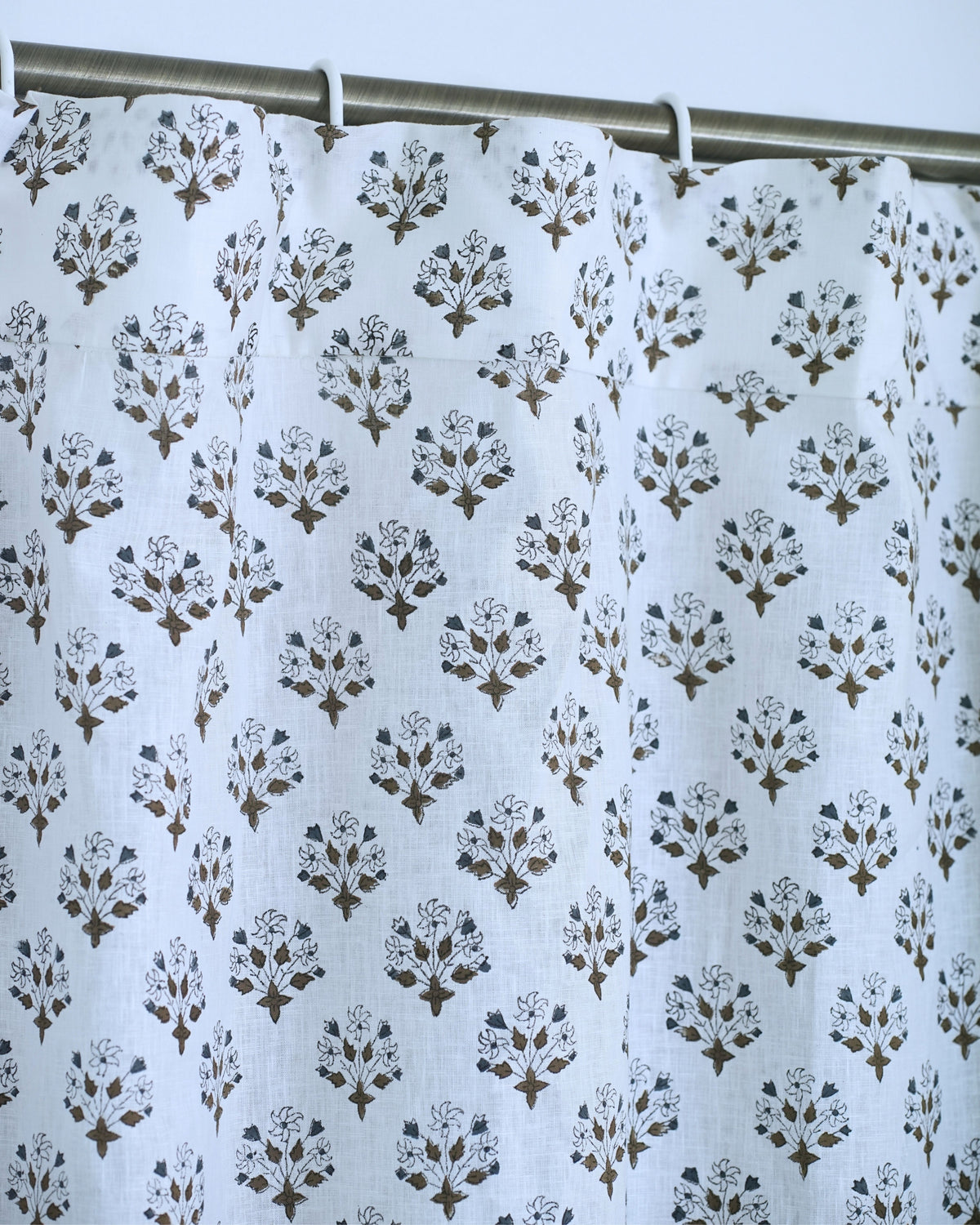 Diwali Flower Block Print Viscose Linen Flat Panel Curtains