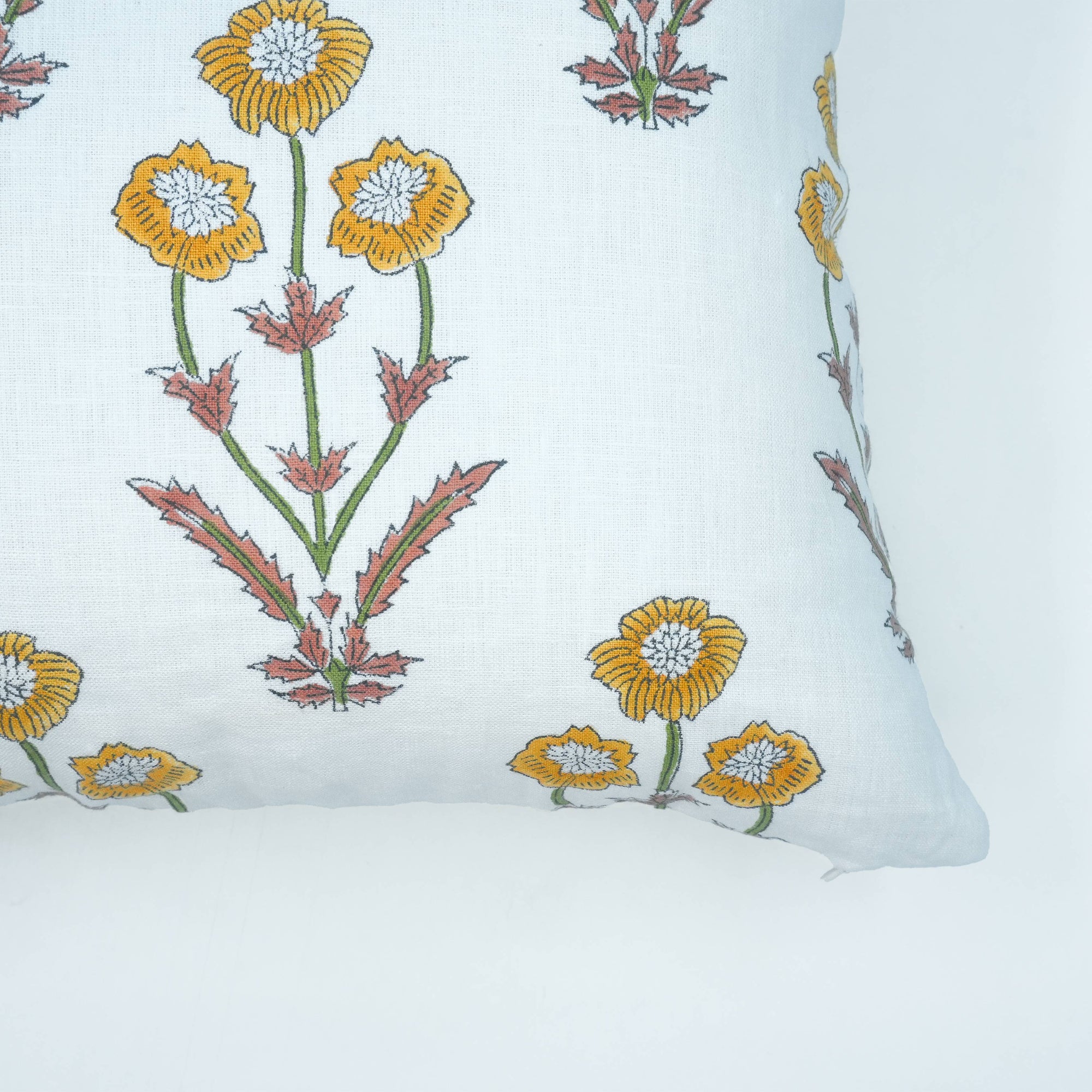 Block Print Pillow Cover on Pure White Linen - Amitabh