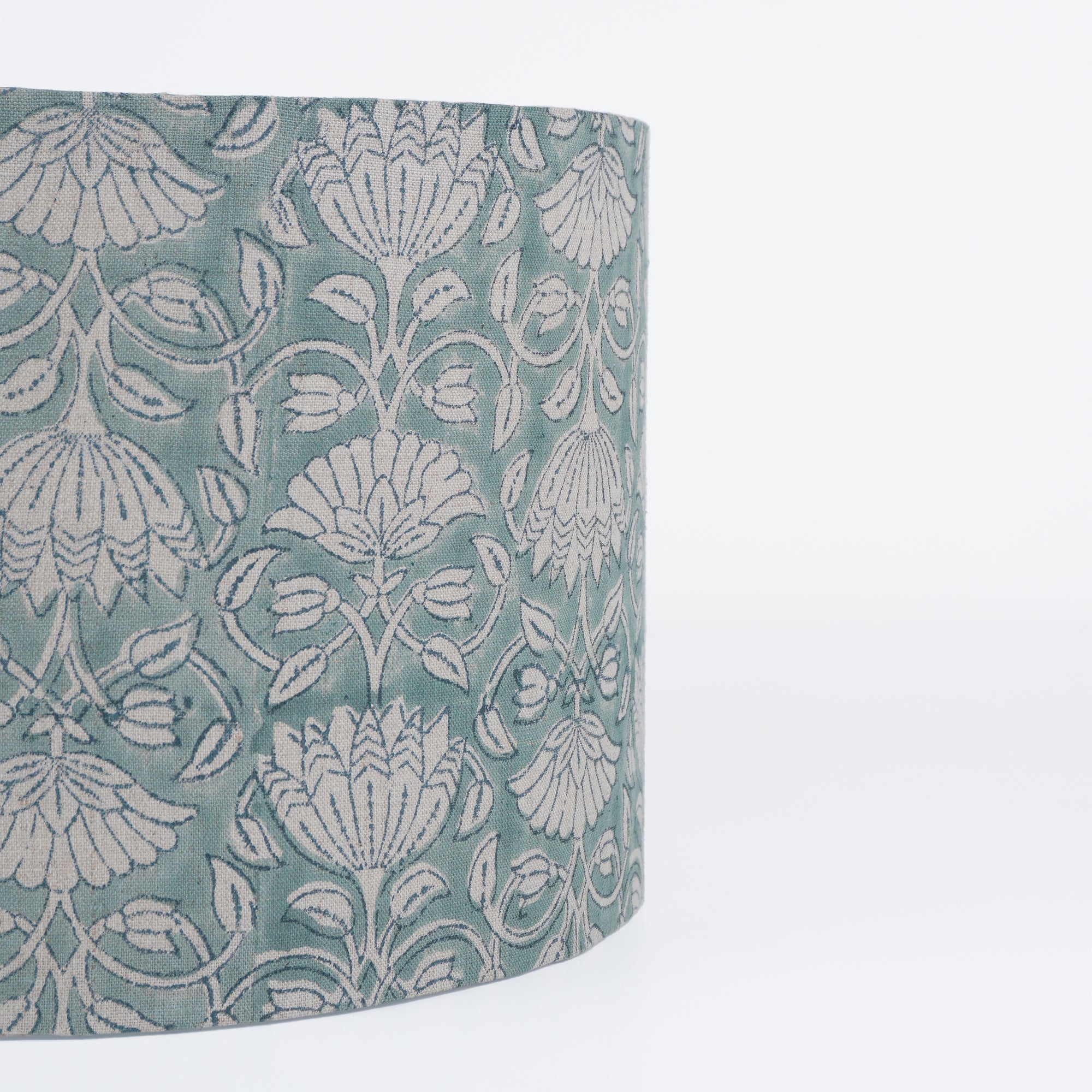 Sage Green Ulta Kamal Hand Printed Linen Drum Lampshade