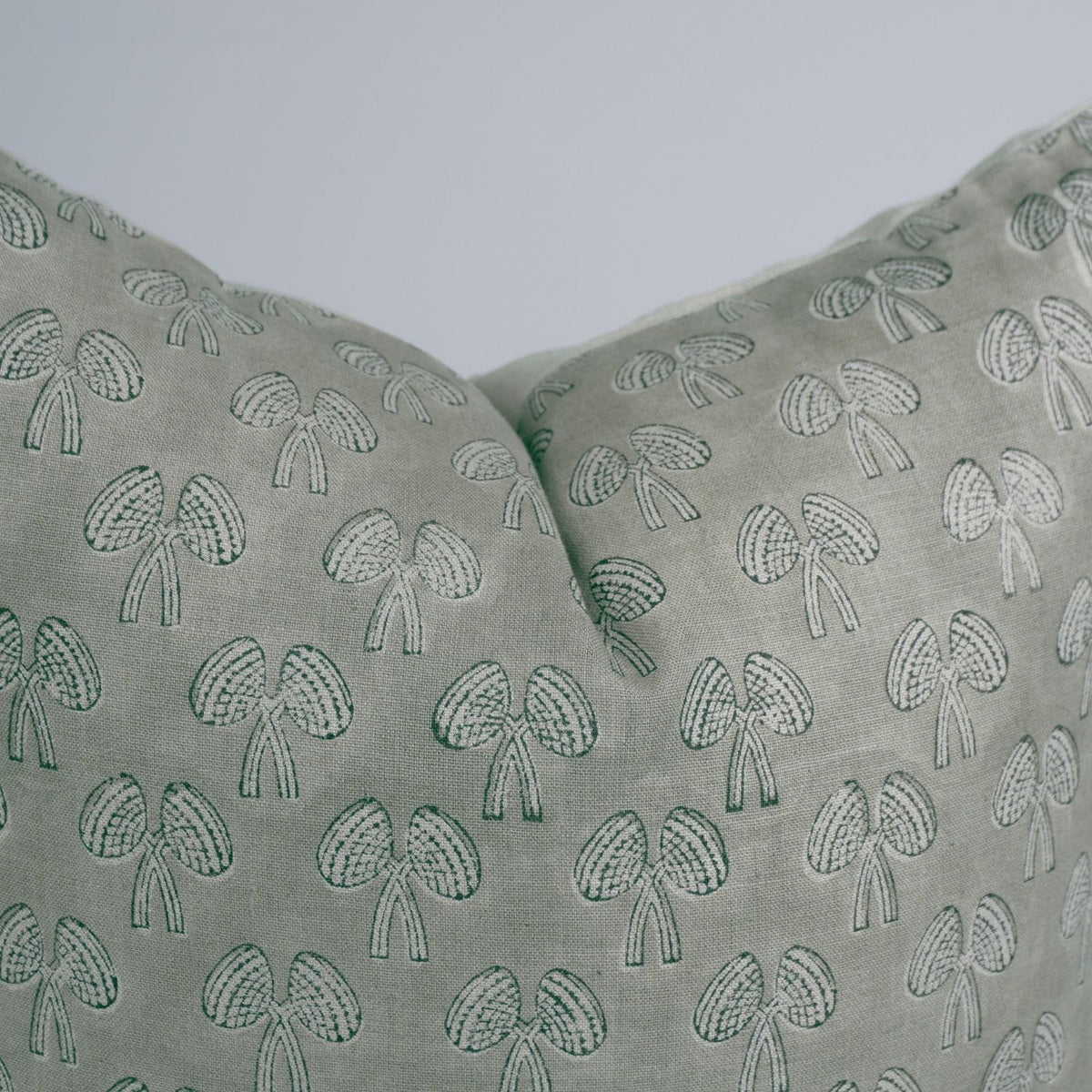 Block Print Laurel Green Linen Cushion Cover - Mushroom