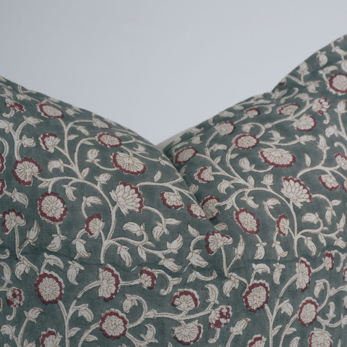 Block Print Pure Linen Throw Pillow Cover - Himachal